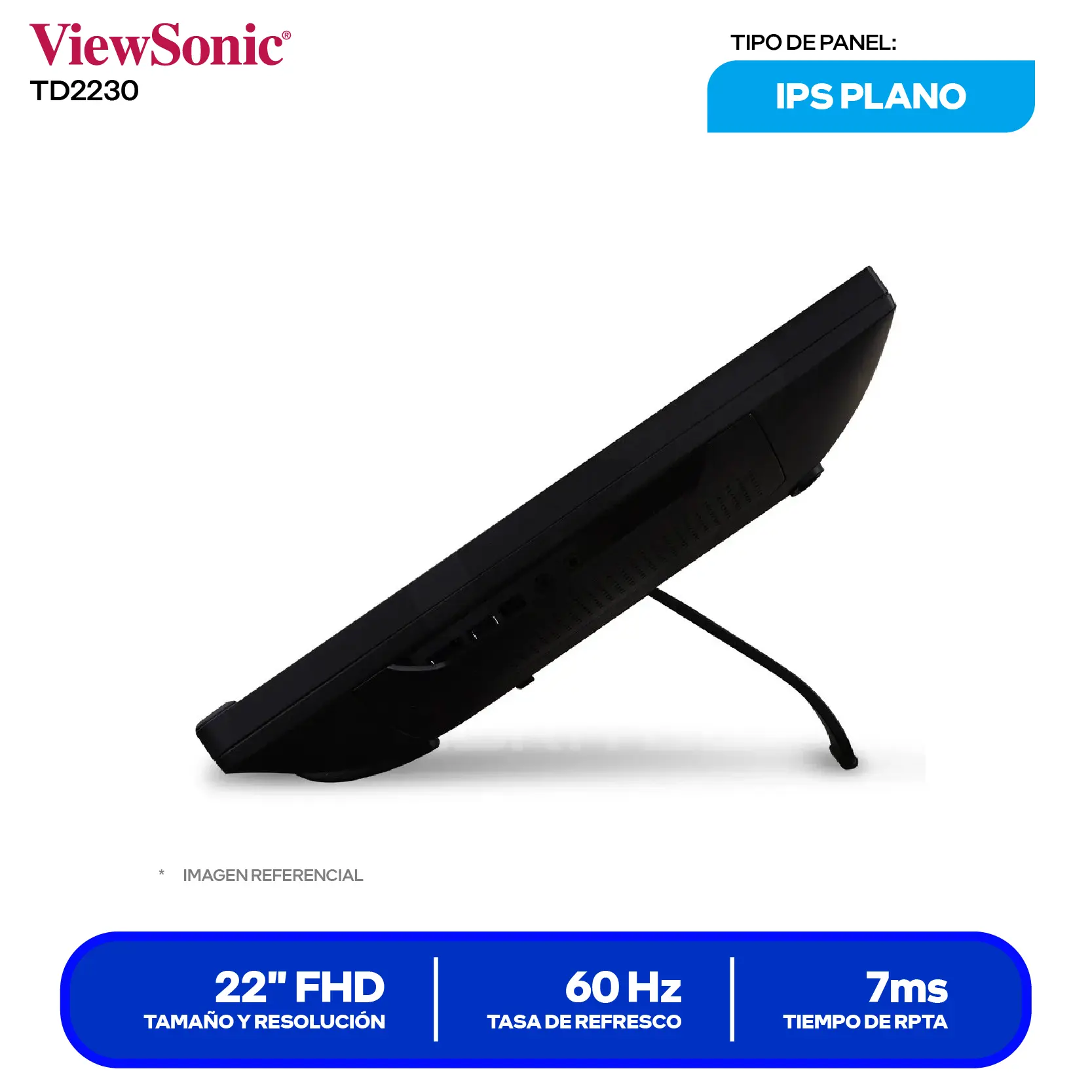 Monitor ViewSonic 22'' Táctil (TD2230) FHD, 60Hz, 14ms, Plano, Altavoces Integrados