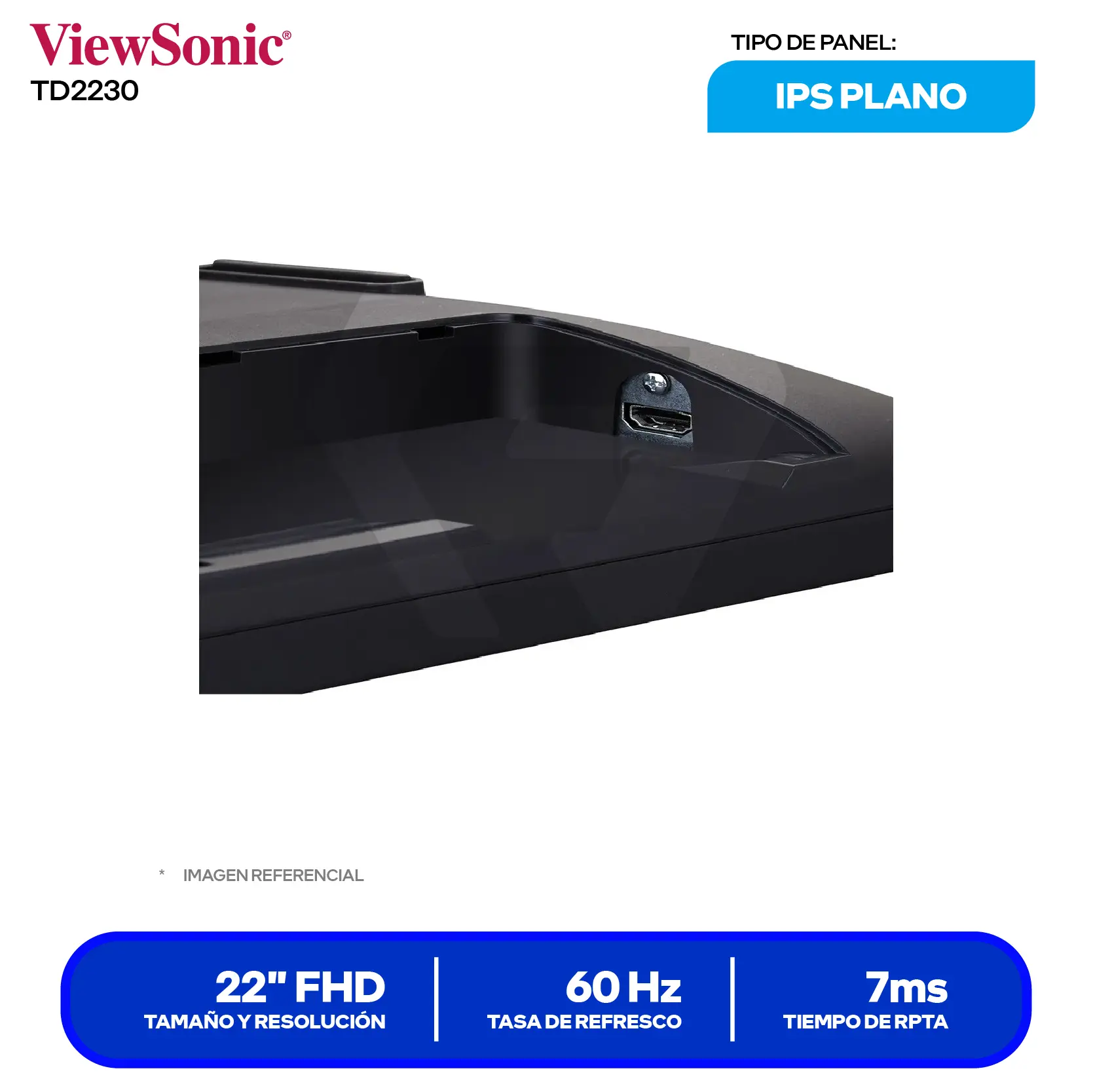 Monitor ViewSonic 22'' Táctil (TD2230) FHD, 60Hz, 14ms, Plano, Altavoces Integrados
