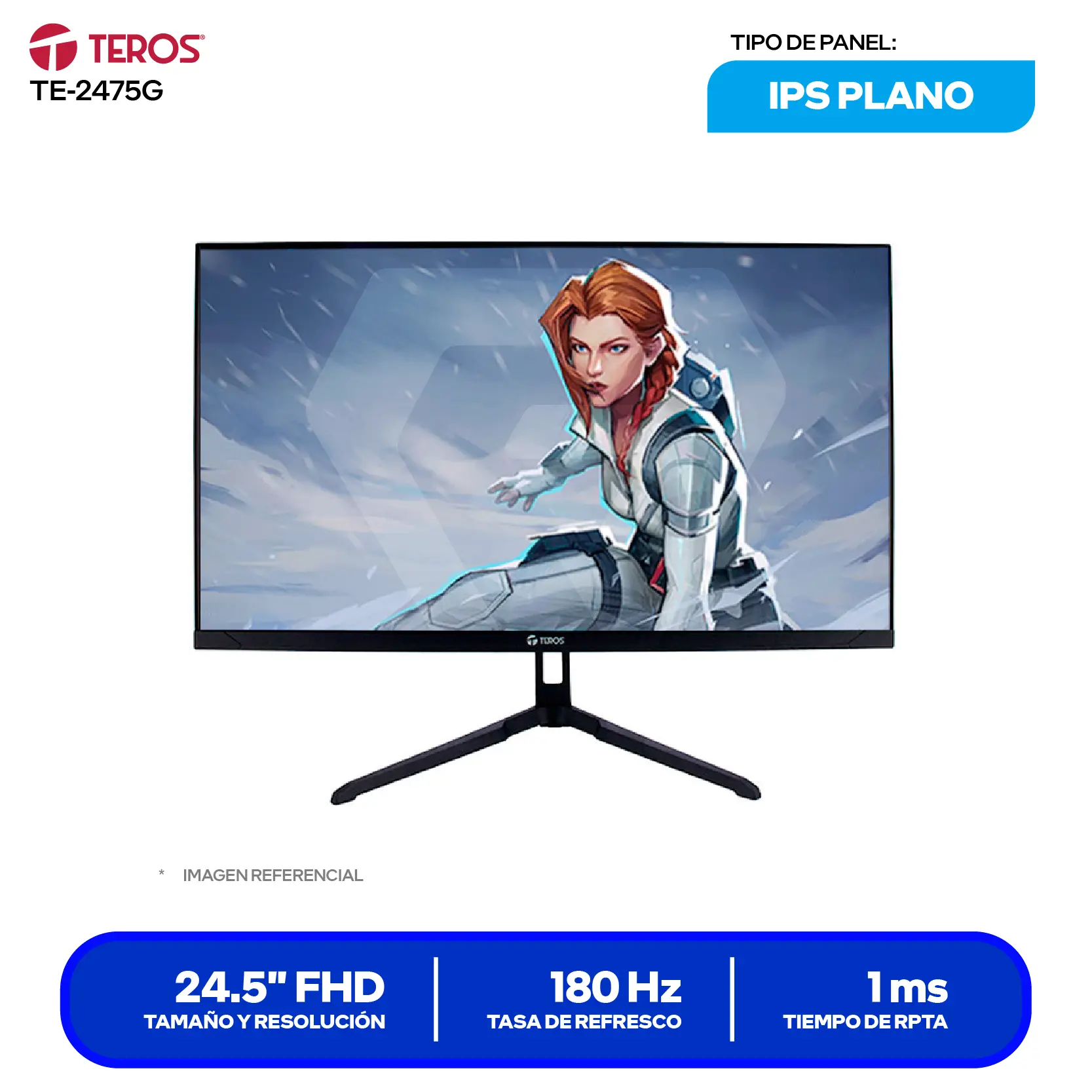 Monitor Teros Gaming 24.5" (TE-2475G) FHD, 180Hz, 1ms, Plano