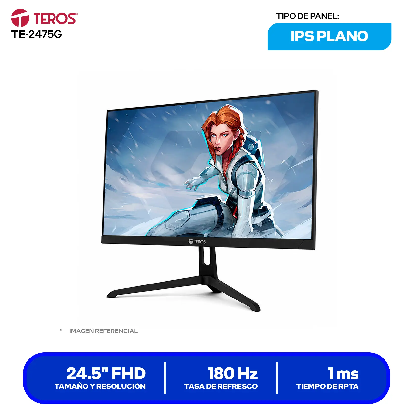 Monitor Teros Gaming 24.5" (TE-2475G) FHD, 180Hz, 1ms, Plano
