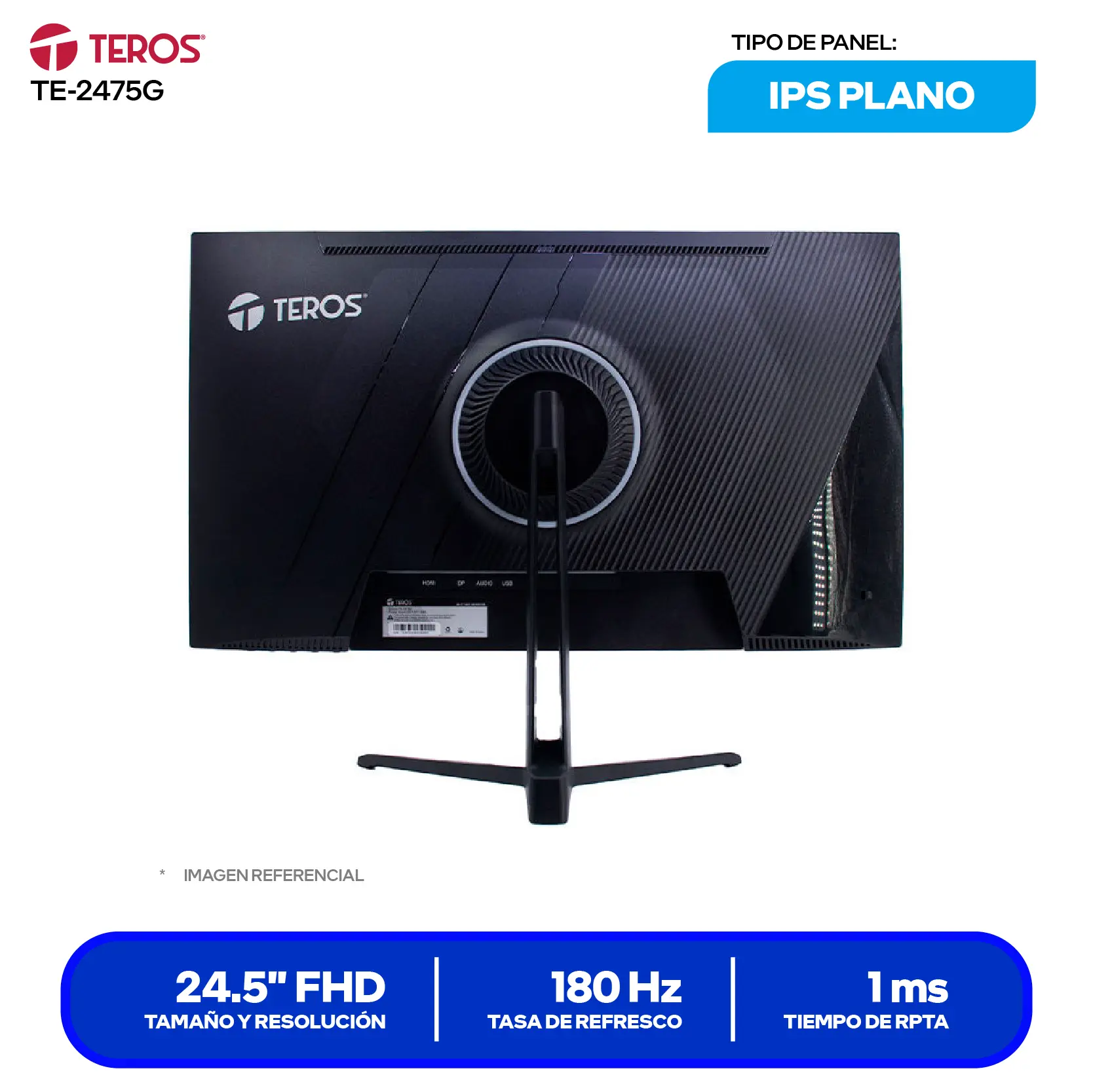 Monitor Teros Gaming 24.5" (TE-2475G) FHD, 180Hz, 1ms, Plano