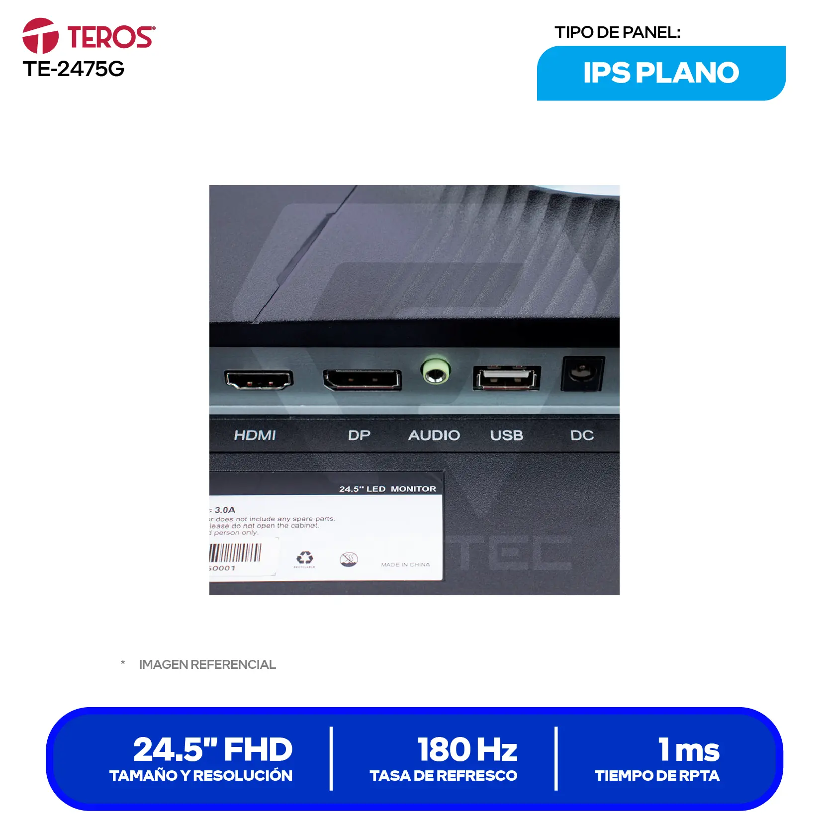 Monitor Teros Gaming 24.5" (TE-2475G) FHD, 180Hz, 1ms, Plano