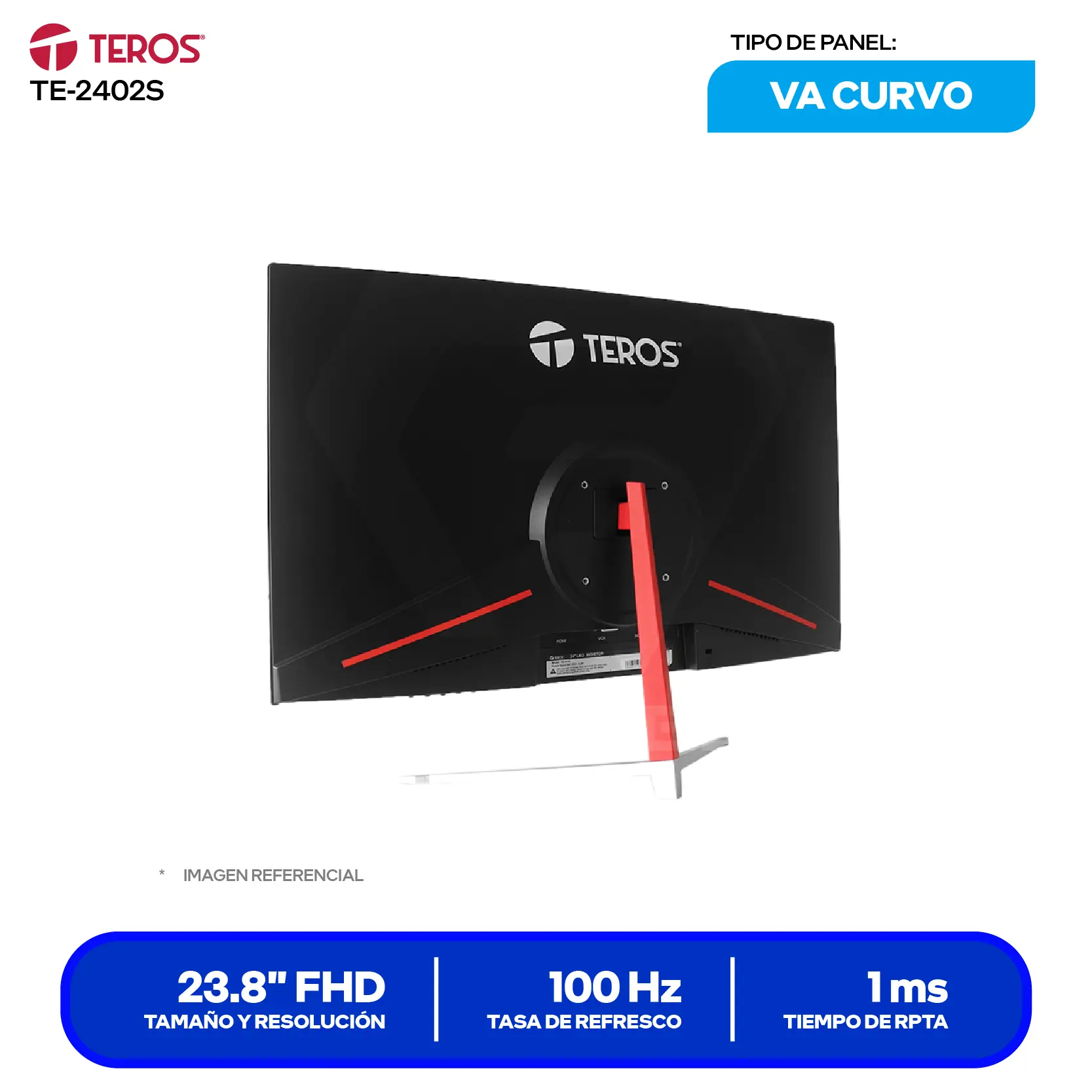 Monitor Teros LED 24" Curvo (TE-2402S) FHD, 100Hz, 1ms, Curvo