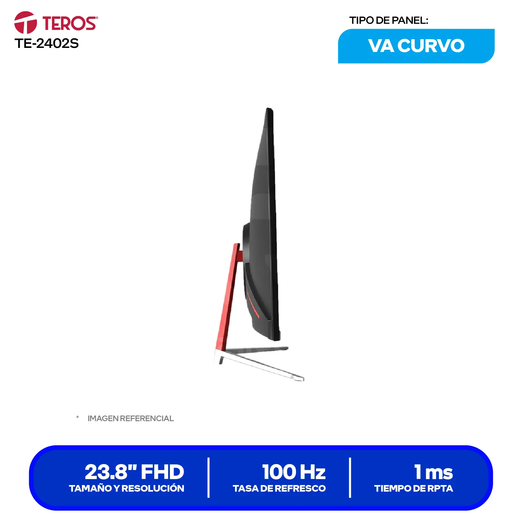 Monitor Teros LED 24" Curvo (TE-2402S) FHD, 100Hz, 1ms, Curvo