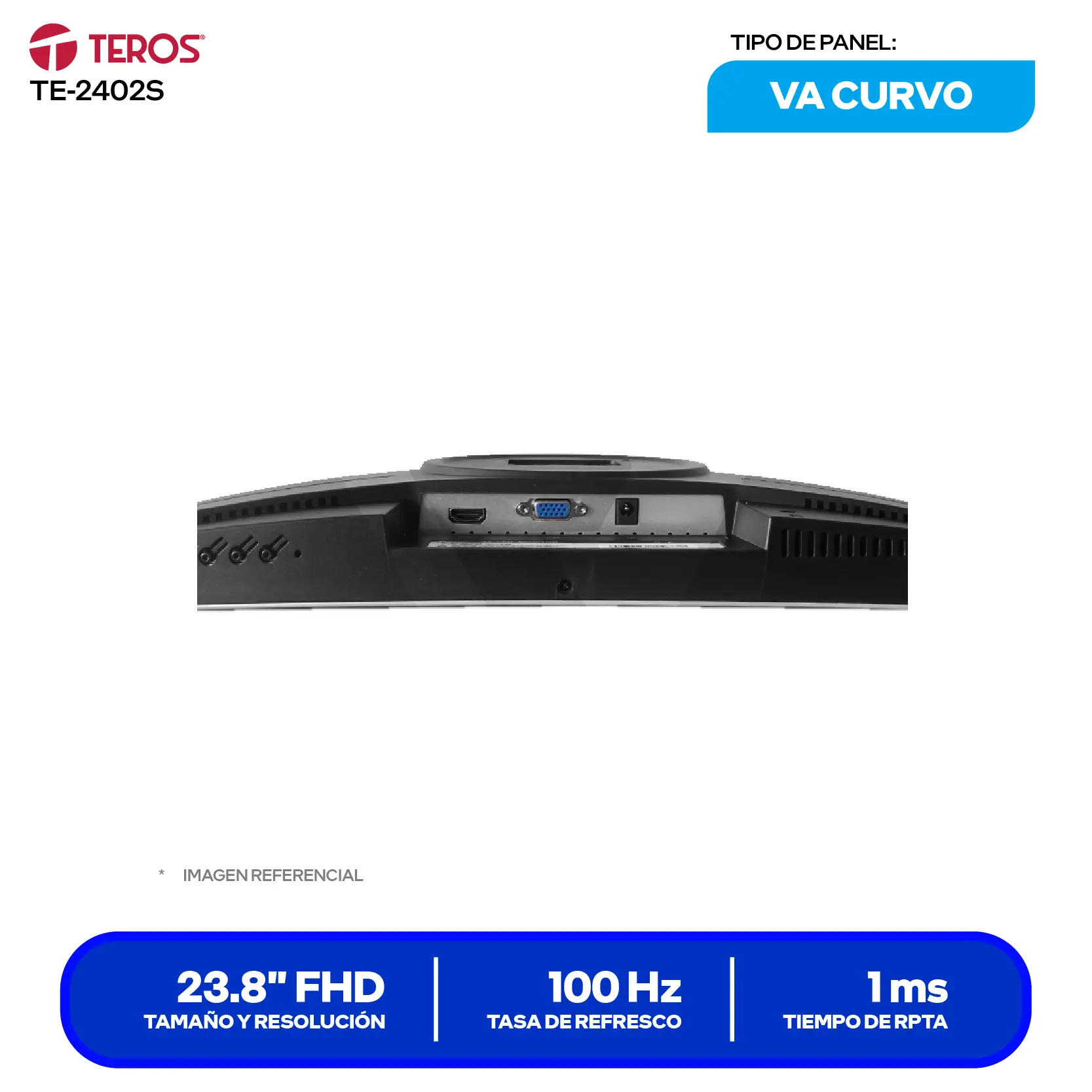 Monitor Teros LED 24" Curvo (TE-2402S) FHD, 100Hz, 1ms, Curvo