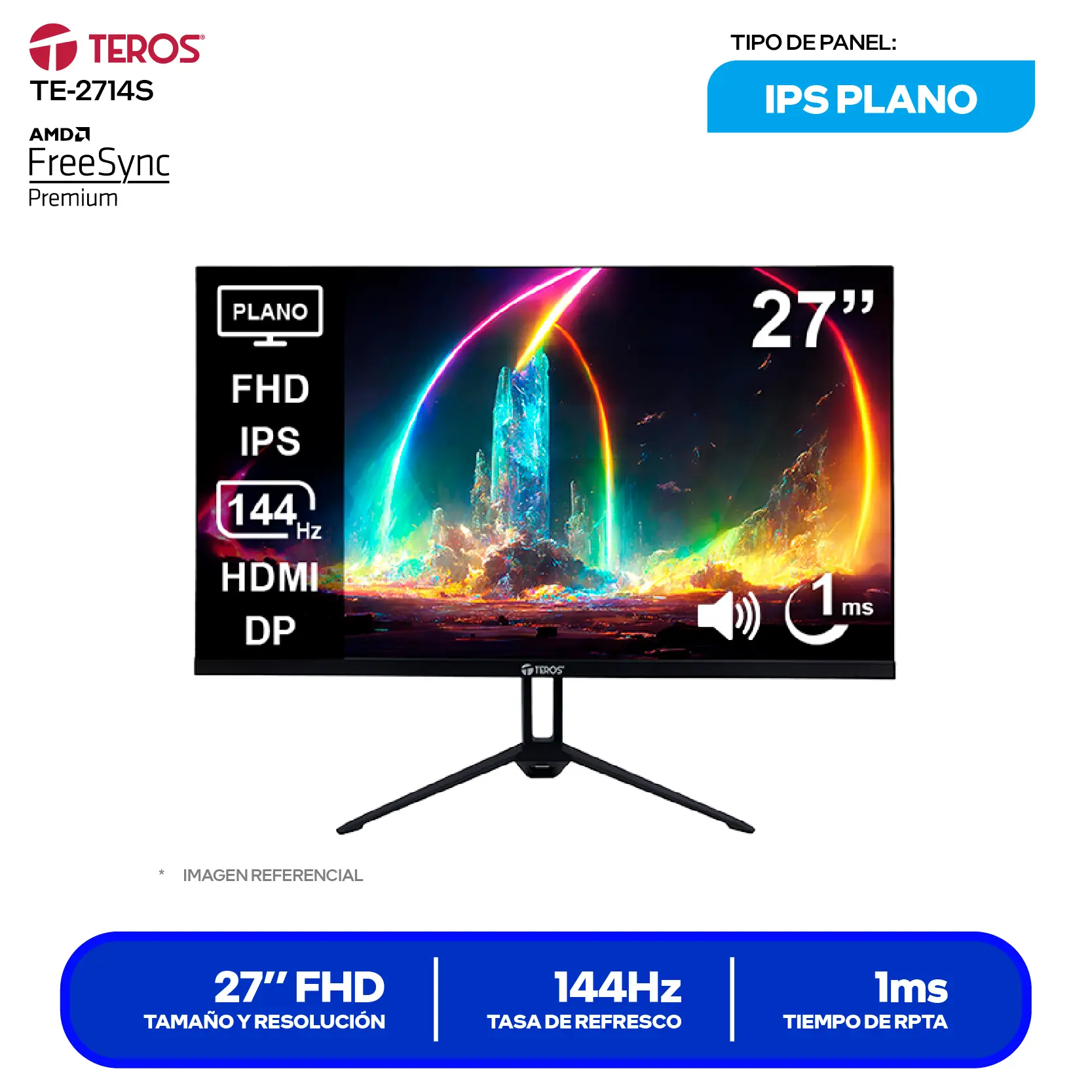 Monitor Teros LED 23.8" IPS (TE-2417S) FHD, 144Hz, 1ms, Plano, Altavoces Integrados