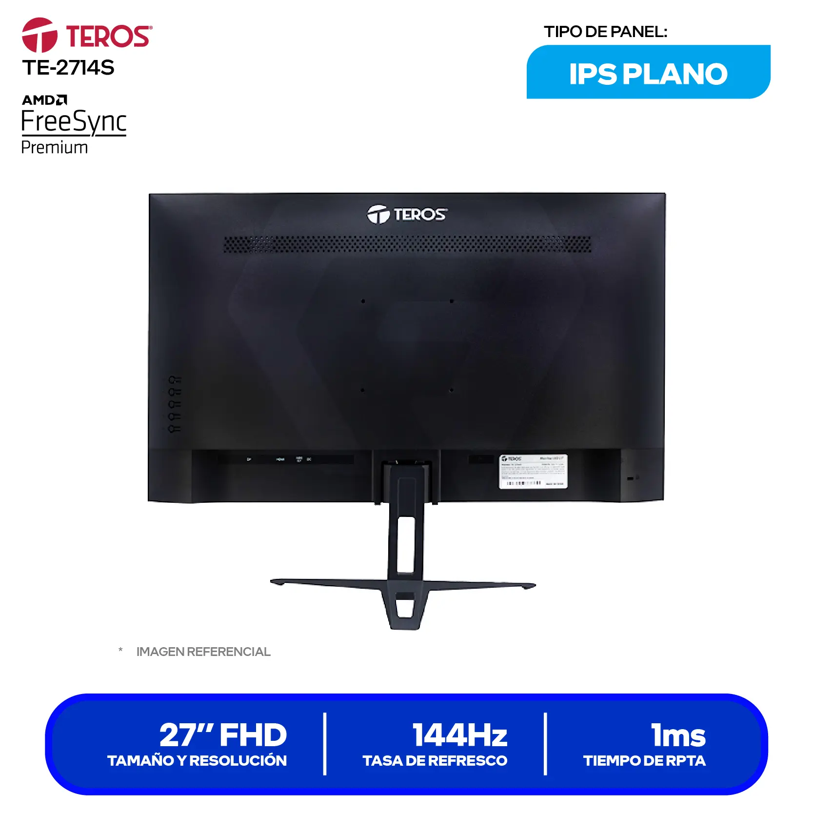 Monitor Teros LED 23.8" IPS (TE-2417S) FHD, 144Hz, 1ms, Plano, Altavoces Integrados