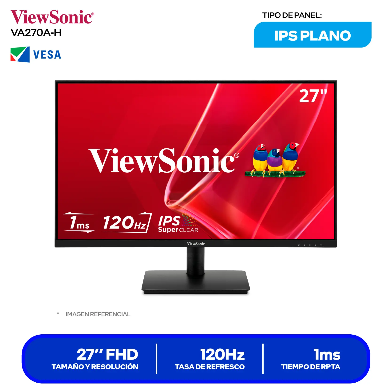 Monitor ViewSonic 27" (VA270A-H) FHD, 120Hz, 4ms, Plano