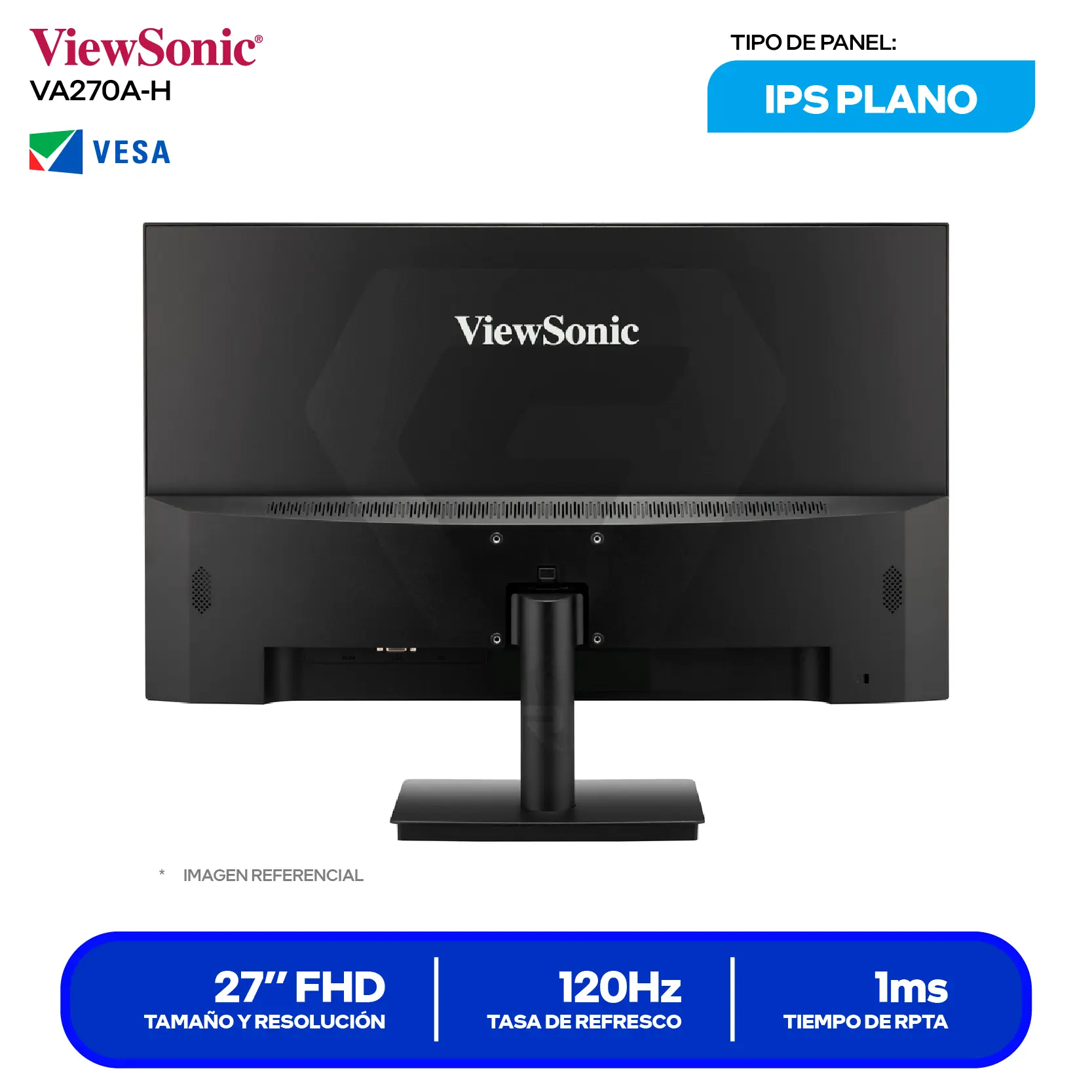 Monitor ViewSonic 27" (VA270A-H) FHD, 120Hz, 4ms, Plano