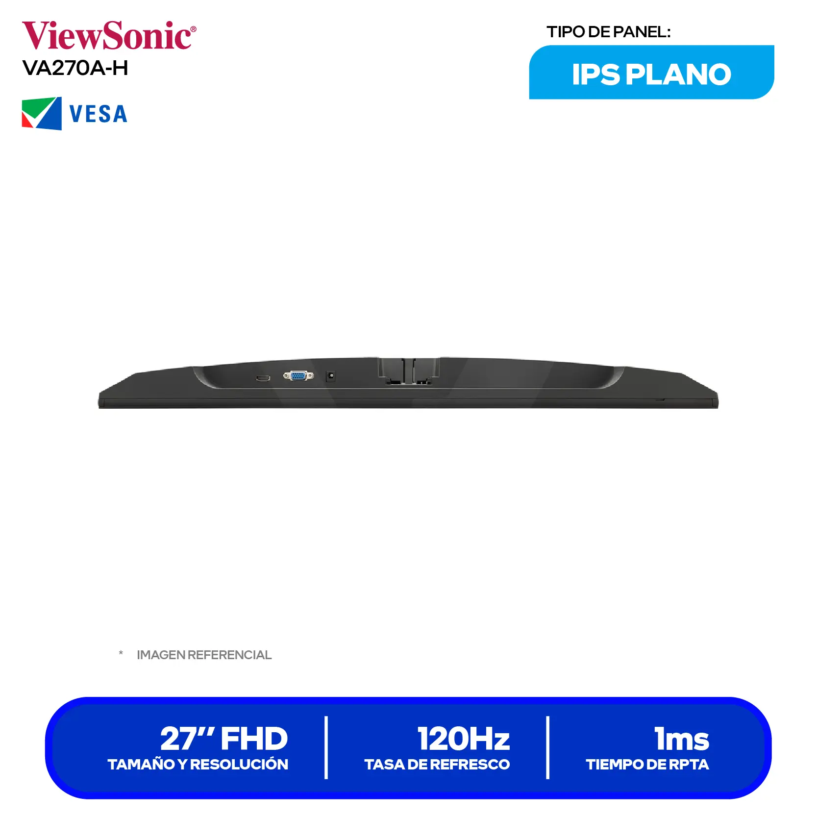 Monitor ViewSonic 27" (VA270A-H) FHD, 120Hz, 4ms, Plano