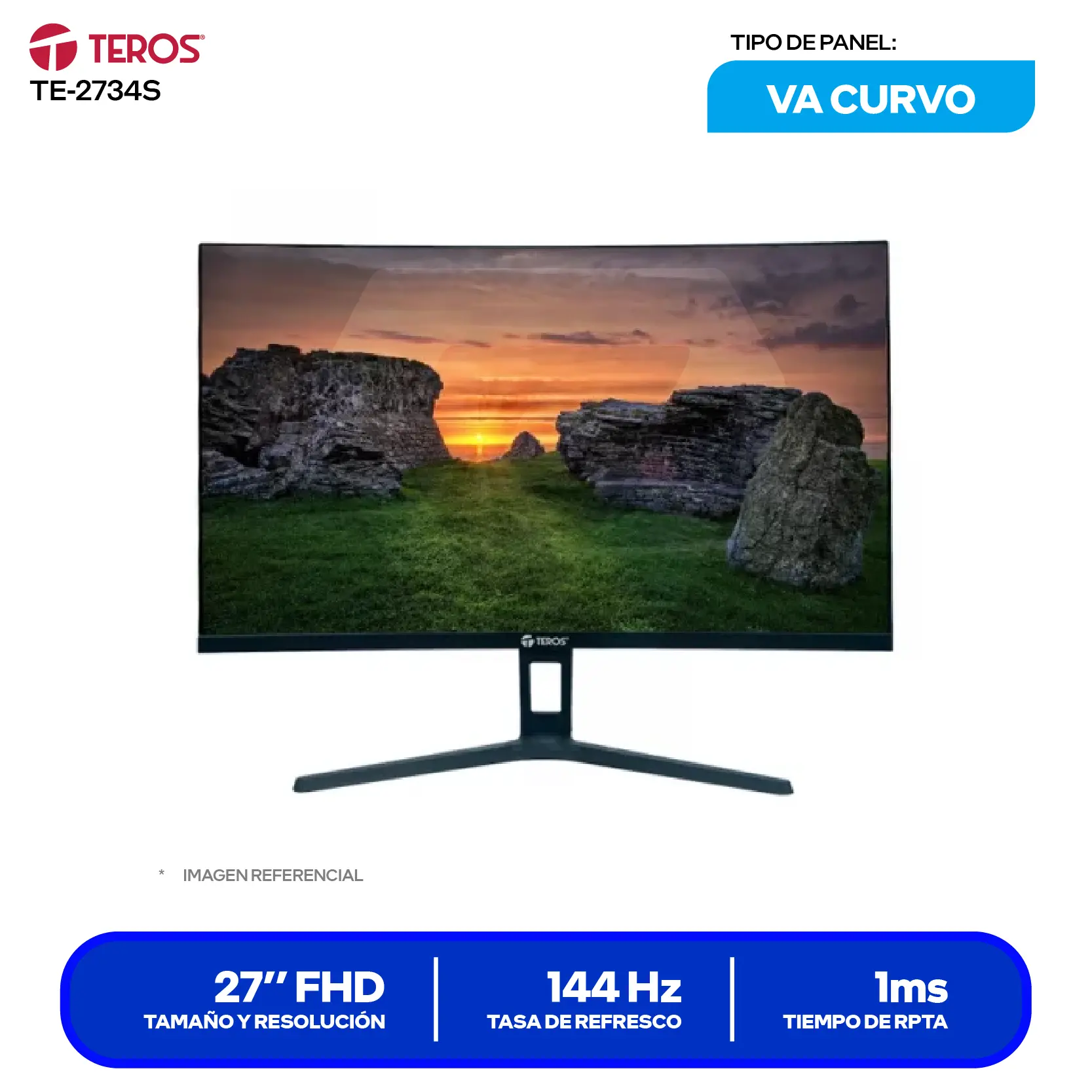 Monitor Teros Curvo 27" VA (TE-2734S) FHD, 144Hz, 1ms, Curvo, Altavoces Integrados