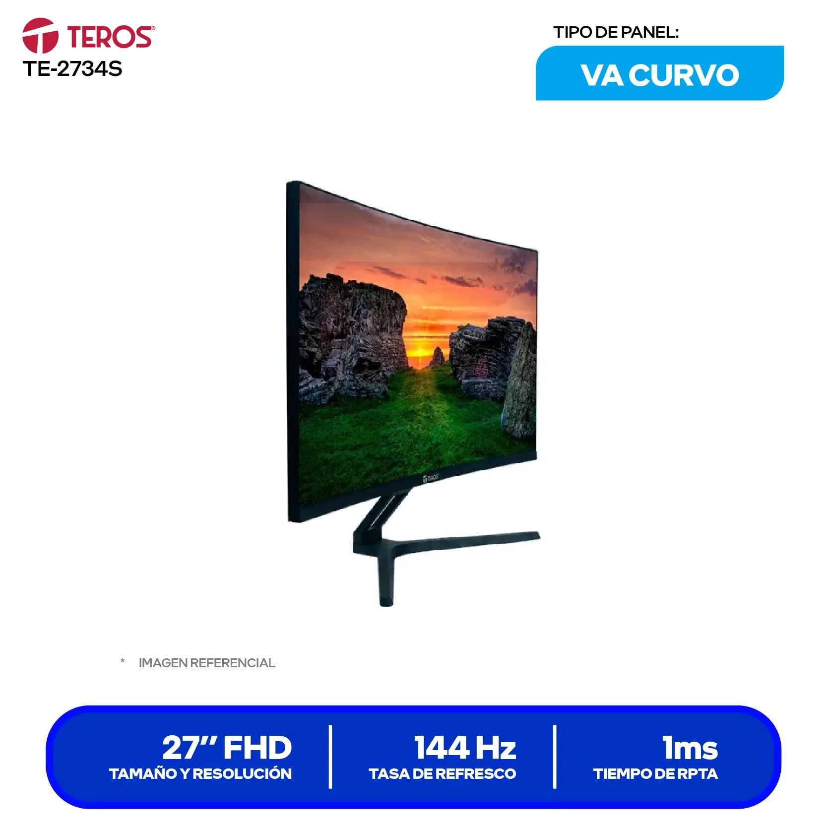 Monitor Teros Curvo 27" VA (TE-2734S) FHD, 144Hz, 1ms, Curvo, Altavoces Integrados