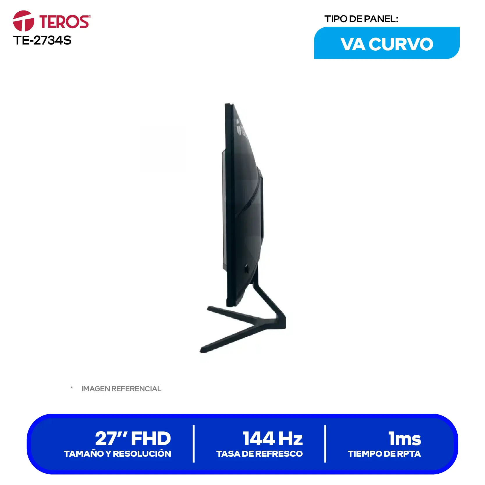 Monitor Teros Curvo 27" VA (TE-2734S) FHD, 144Hz, 1ms, Curvo, Altavoces Integrados
