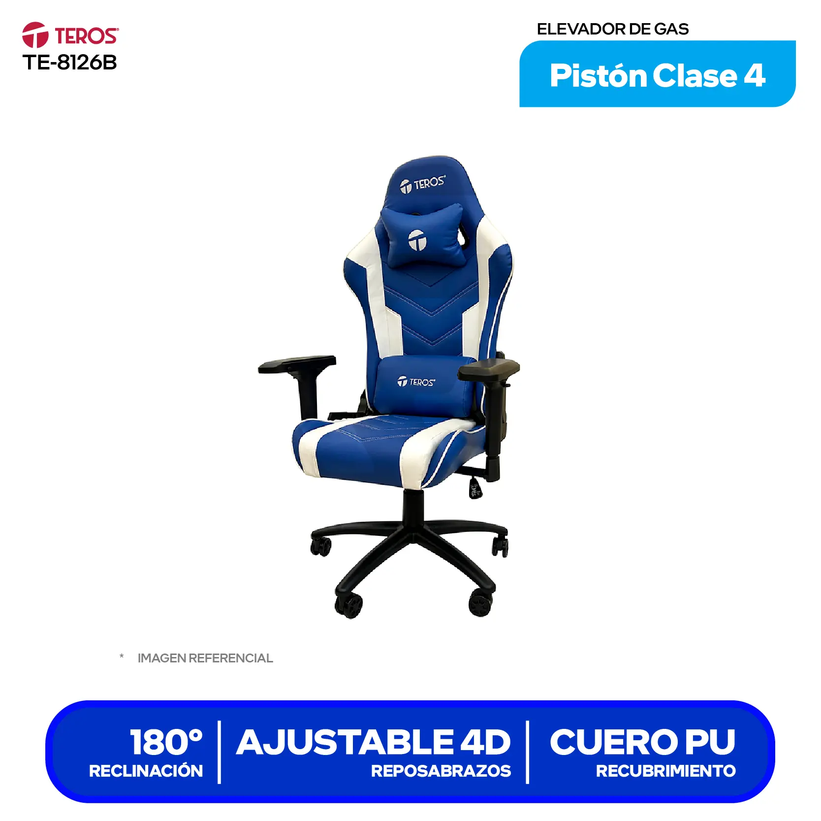 Silla Gamer Teros TE-8126B Azul y Blanco (TE8126B)