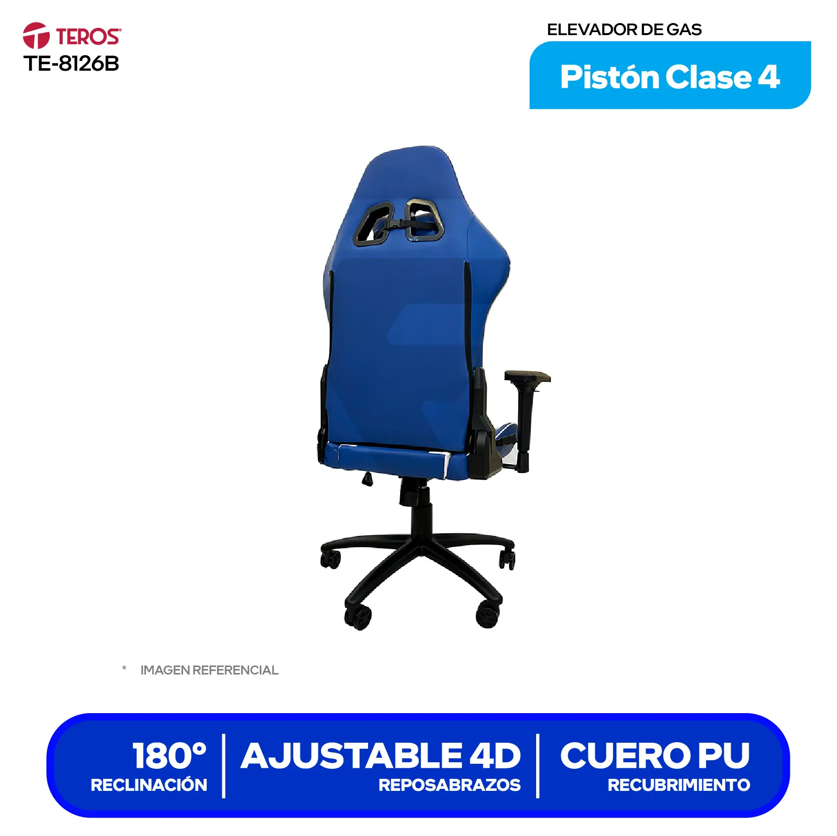 Silla Gamer Teros TE-8126B Azul y Blanco (TE8126B)