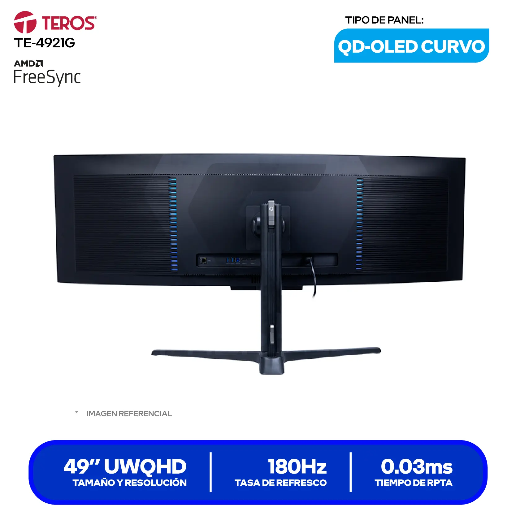 Monitor Teros Gaming 49" OLED (TE-4921G) UltraWide, 144Hz, 0.03ms, Curvo, Altavoces Integrados