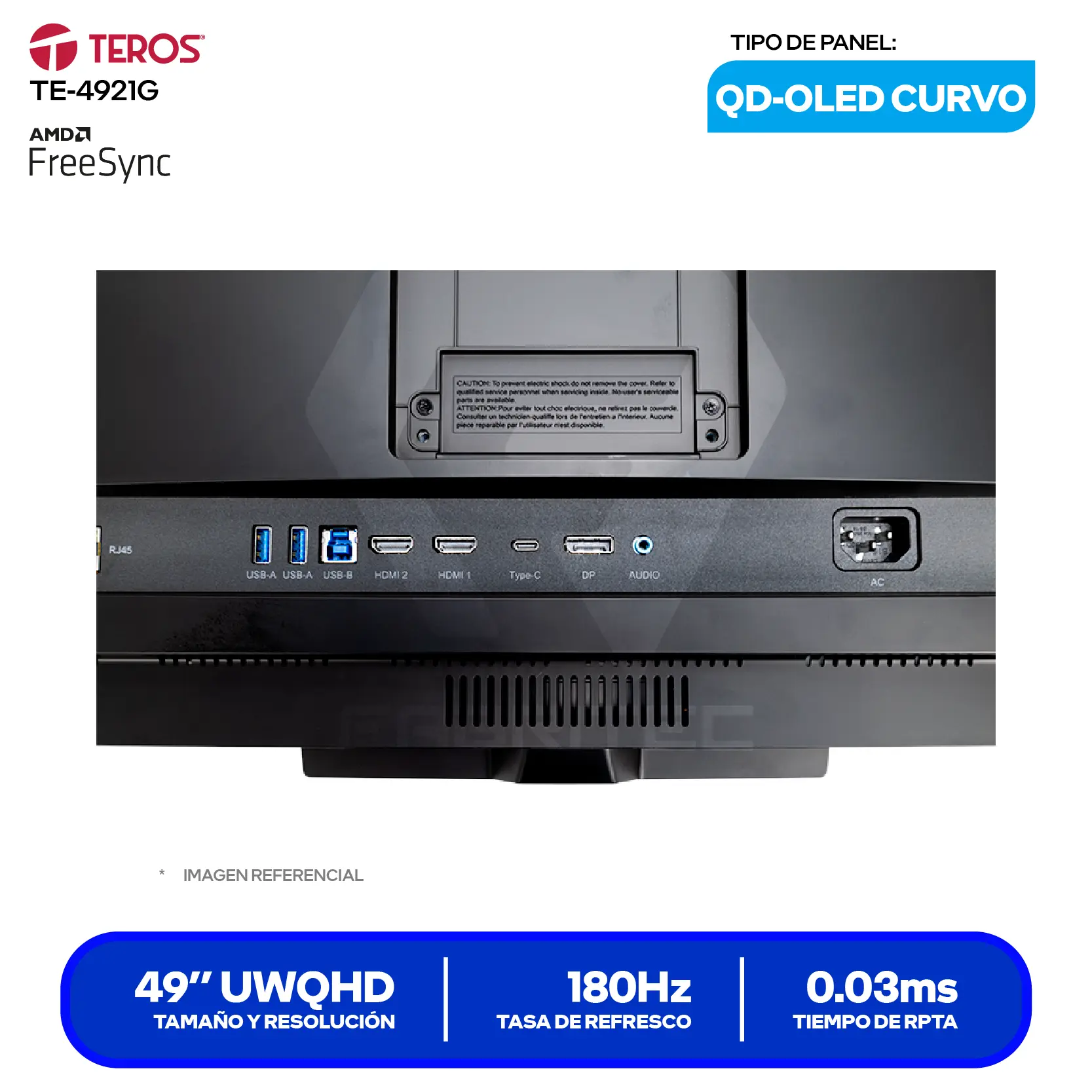 Monitor Teros Gaming 49" OLED (TE-4921G) UltraWide, 144Hz, 0.03ms, Curvo, Altavoces Integrados