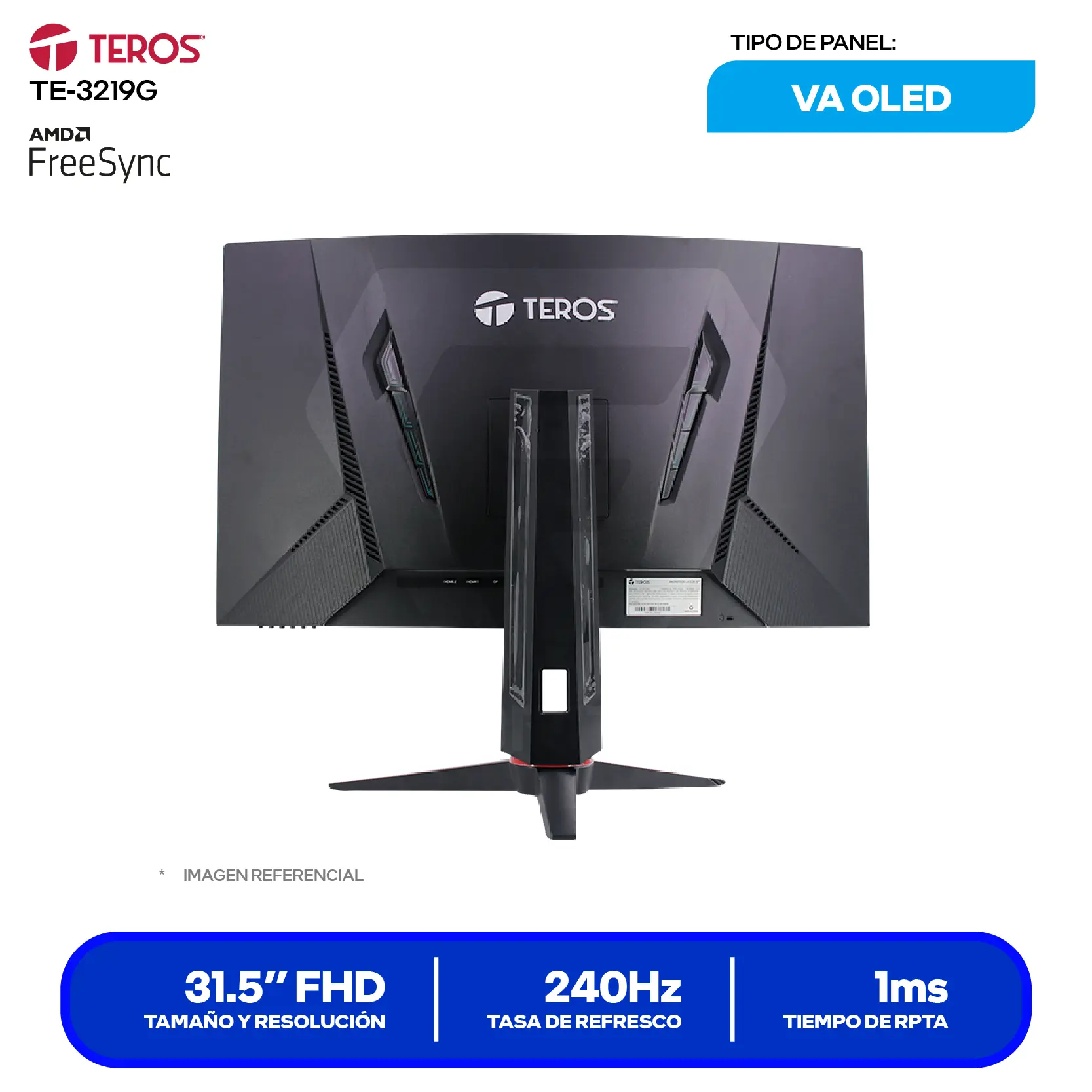 Monitor Teros Gaming 31.5" (TE-3219G) FHD, 240Hz, 1ms, Curvo, Altavoces Integrados