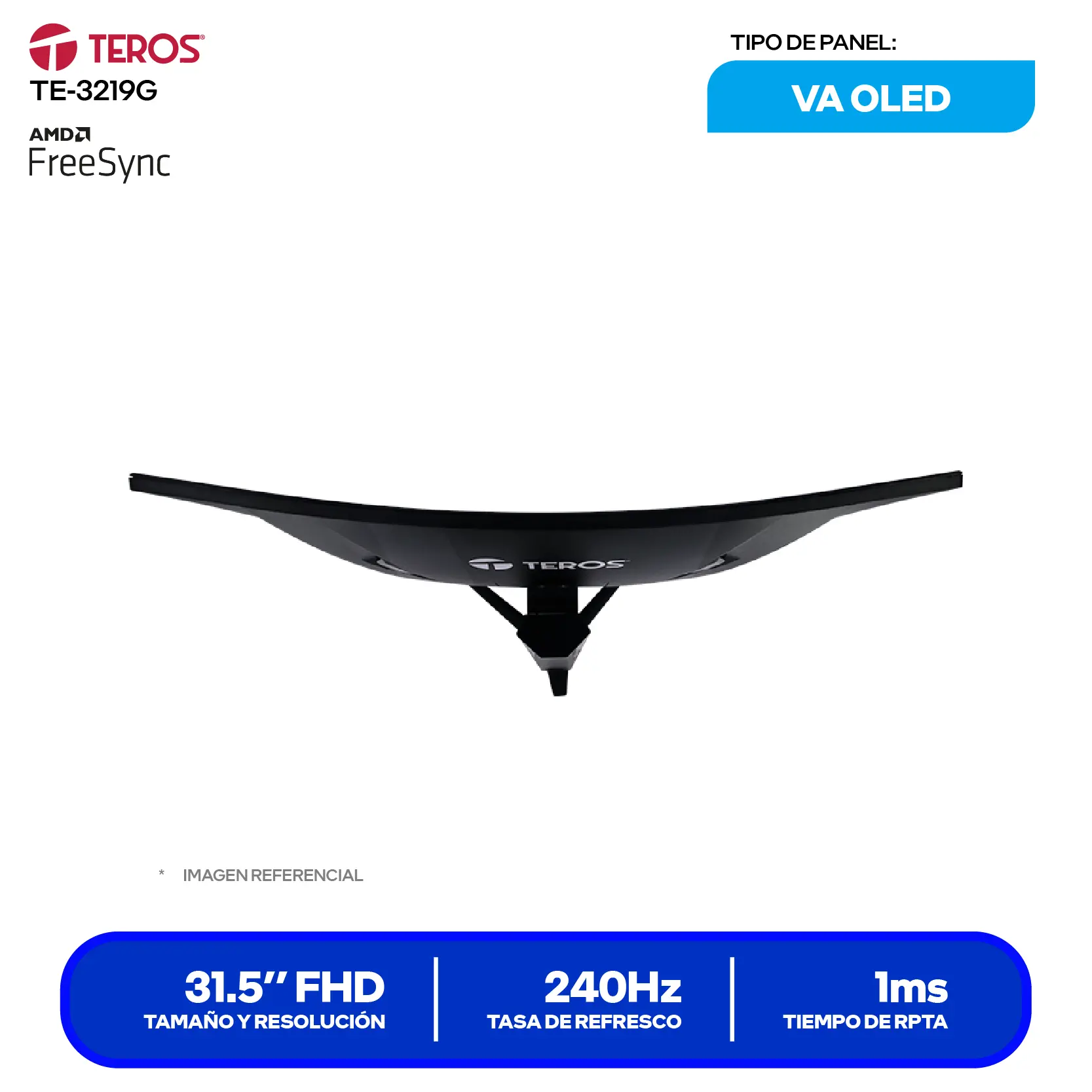 Monitor Teros Gaming 31.5" (TE-3219G) FHD, 240Hz, 1ms, Curvo, Altavoces Integrados