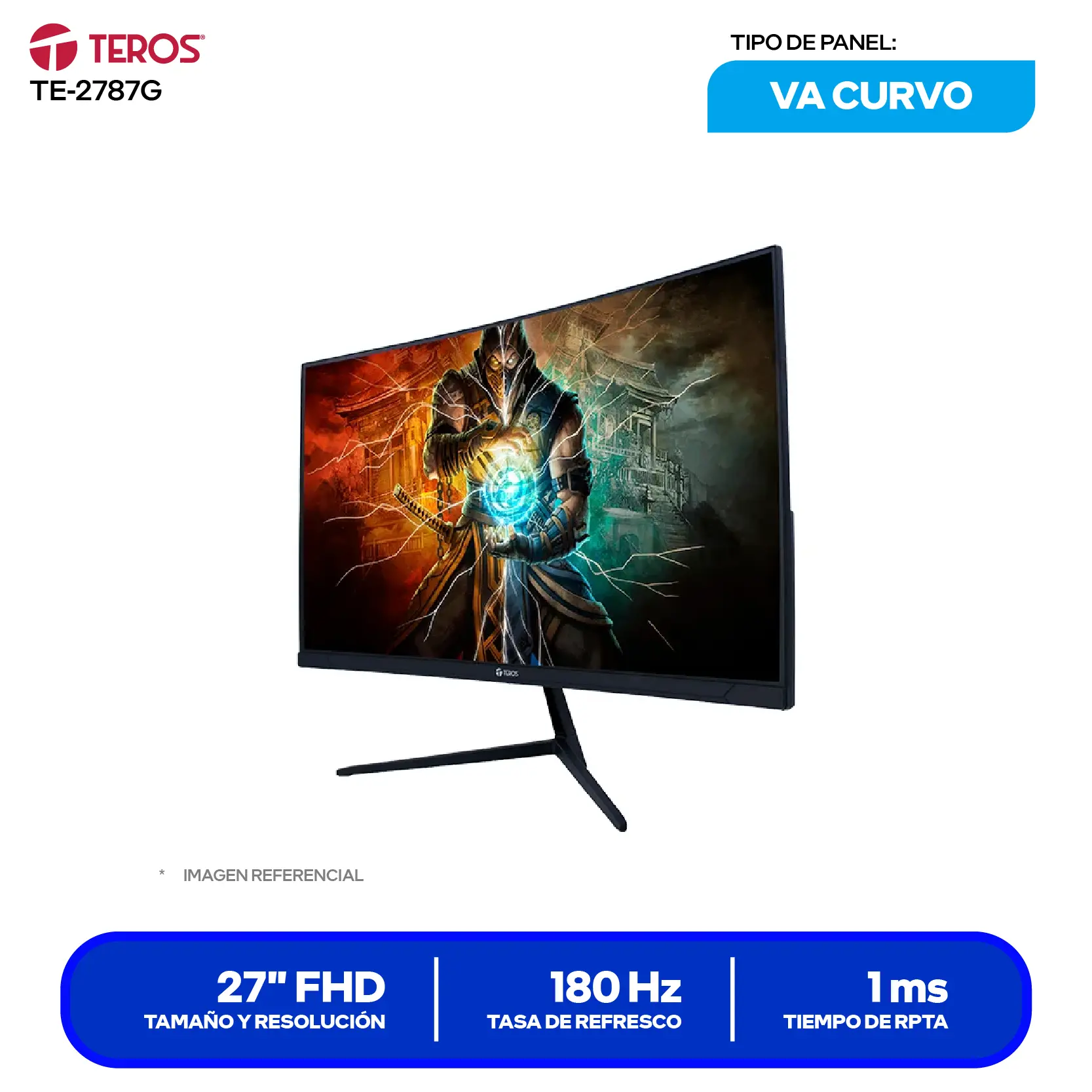 Monitor Teros Gaming 27" VA (TE-2787G) FHD, 180Hz, 1ms, Curvo