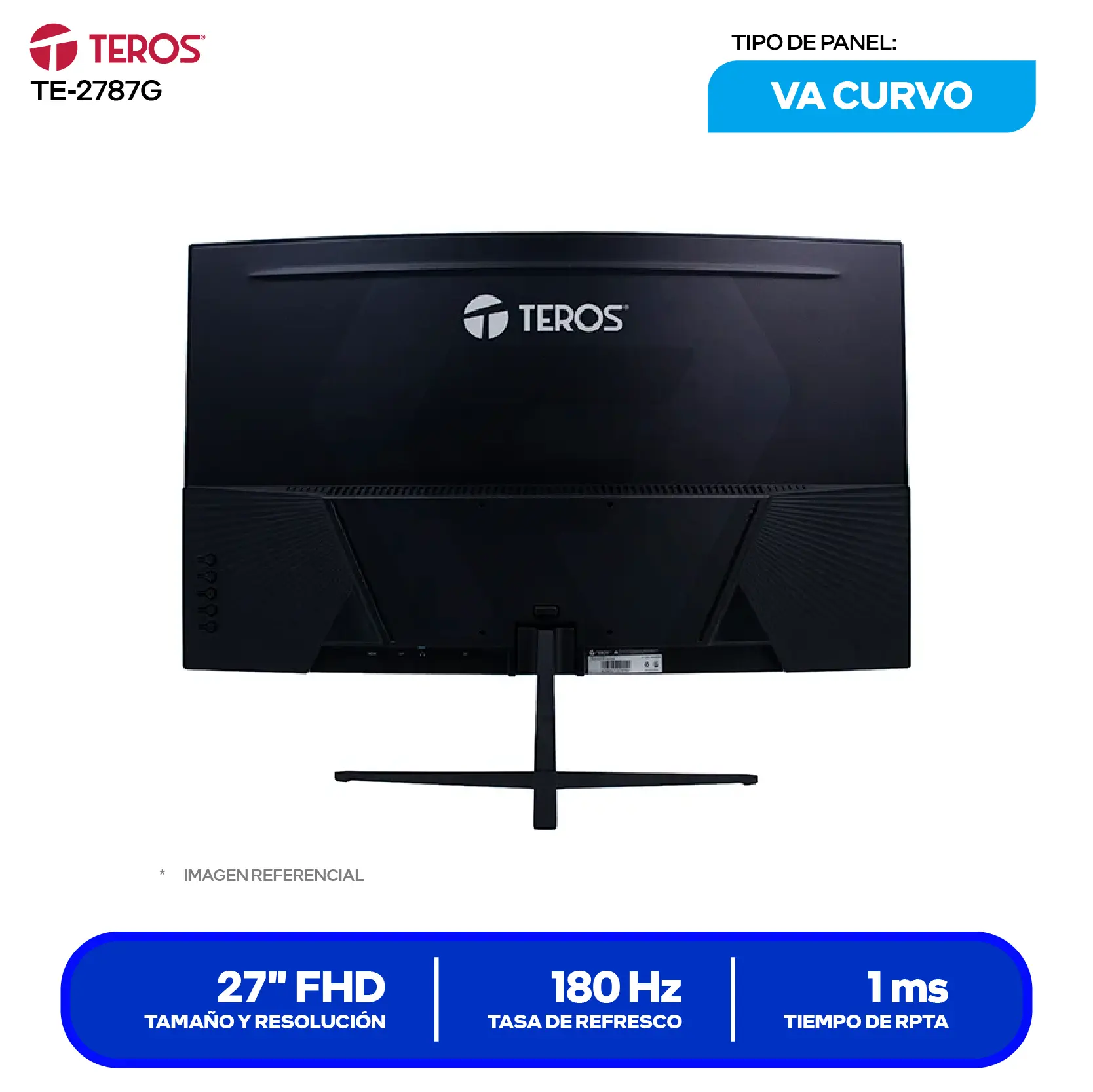 Monitor Teros Gaming 27" VA (TE-2787G) FHD, 180Hz, 1ms, Curvo