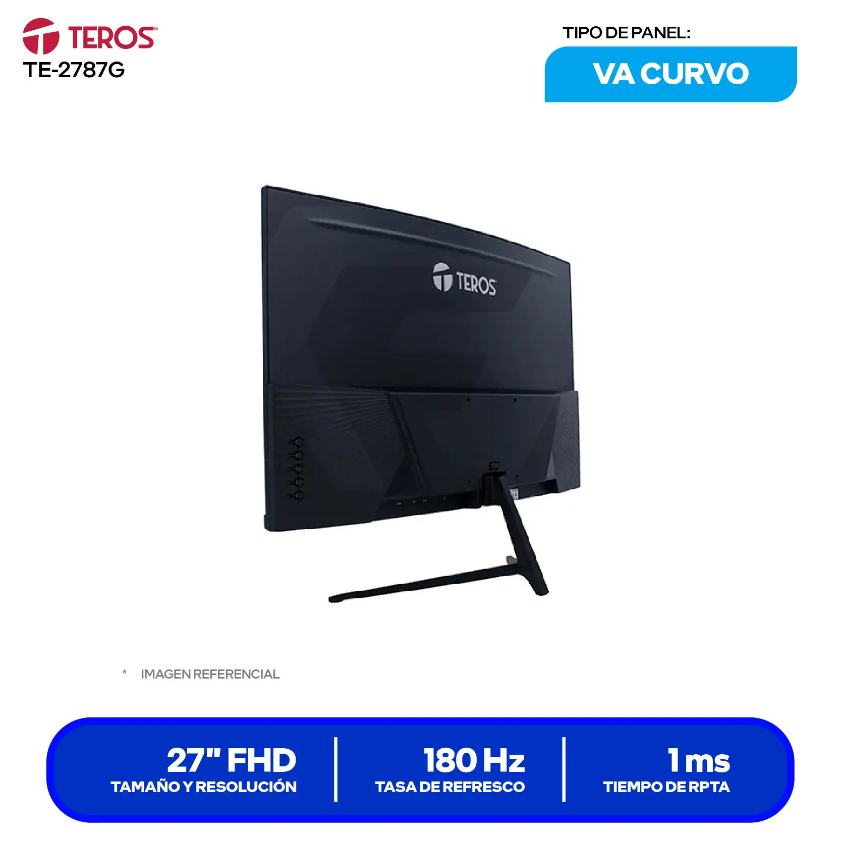 Monitor Teros Gaming 27" VA (TE-2787G) FHD, 180Hz, 1ms, Curvo