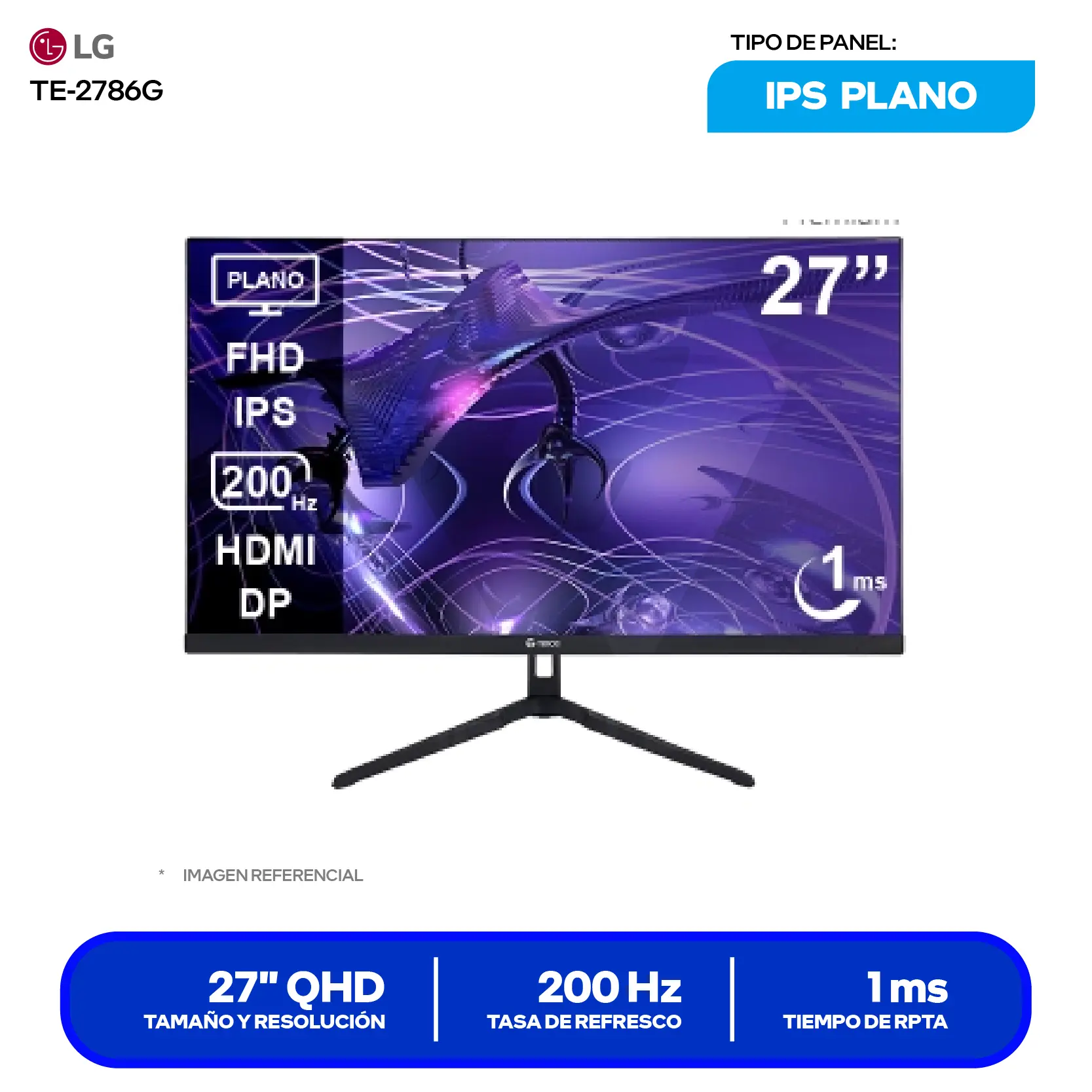 Monitor Teros Gaming 27" IPS (TE-2786G) FHD, 200Hz, 1ms, Plano