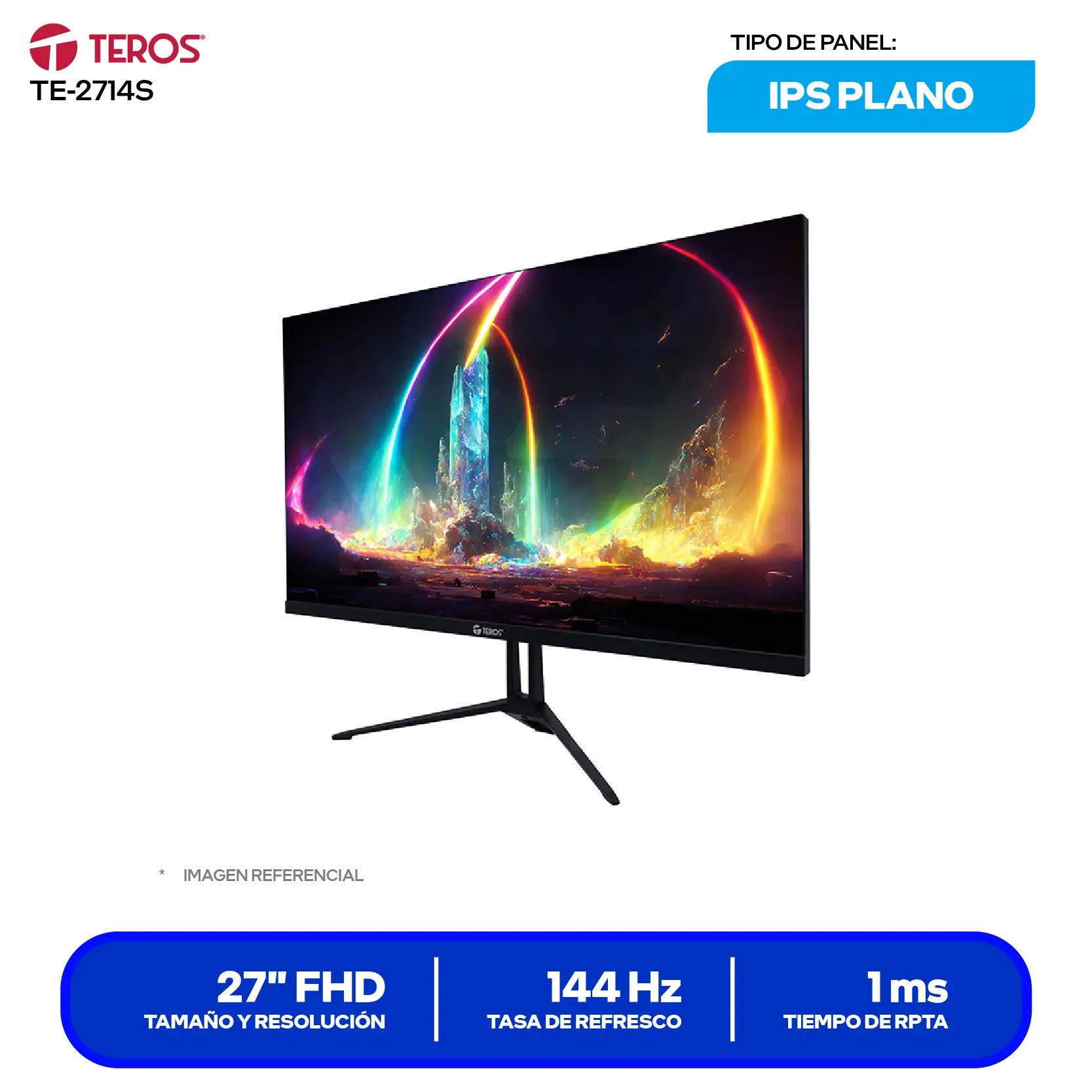 Monitor Teros 27" IPS (TE-2714S) FHD, 144Hz, 1ms, Plano, Altavoces Integrados