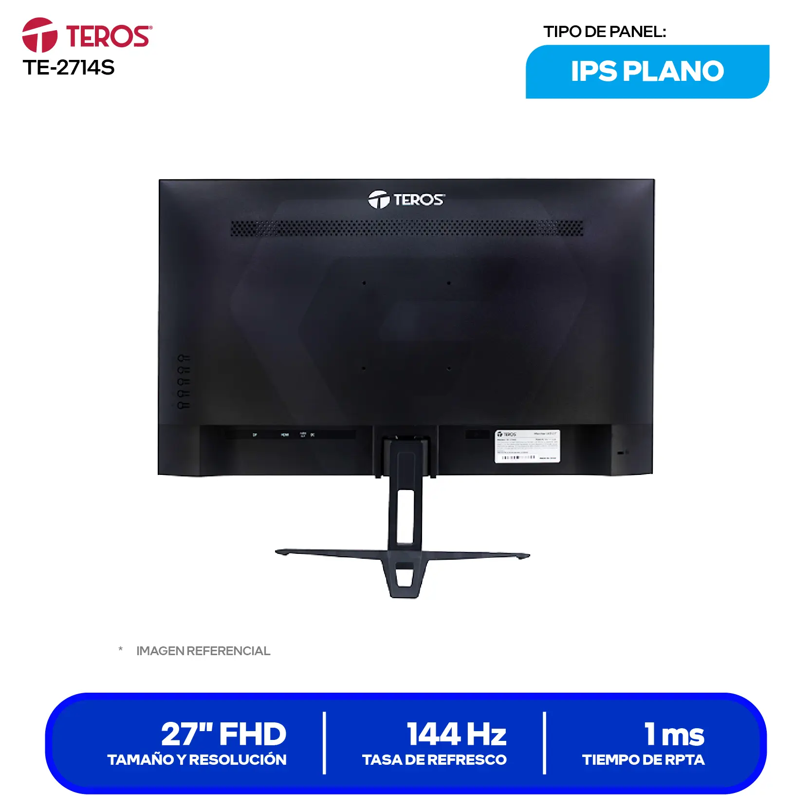 Monitor Teros 27" IPS (TE-2714S) FHD, 144Hz, 1ms, Plano, Altavoces Integrados