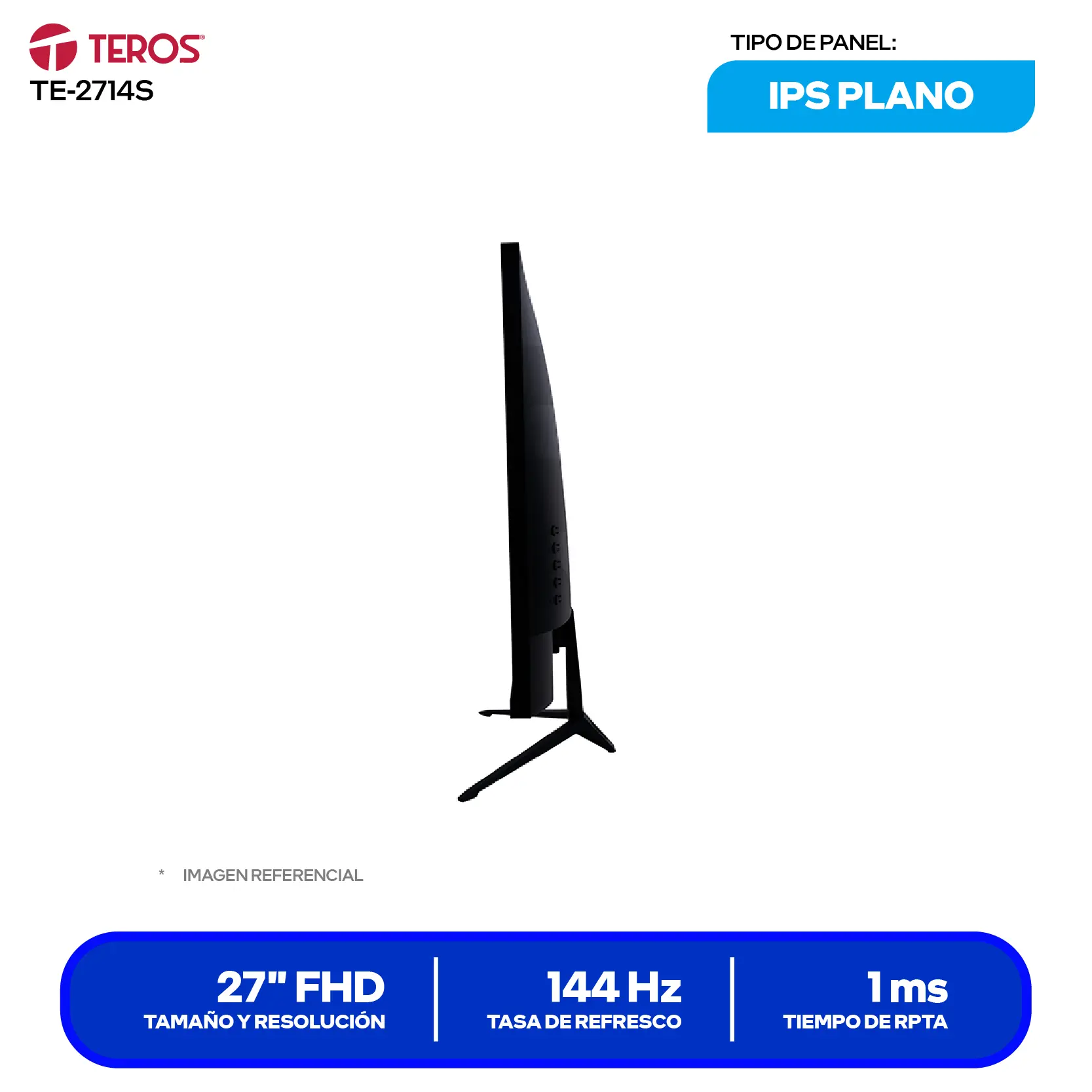 Monitor Teros 27" IPS (TE-2714S) FHD, 144Hz, 1ms, Plano, Altavoces Integrados