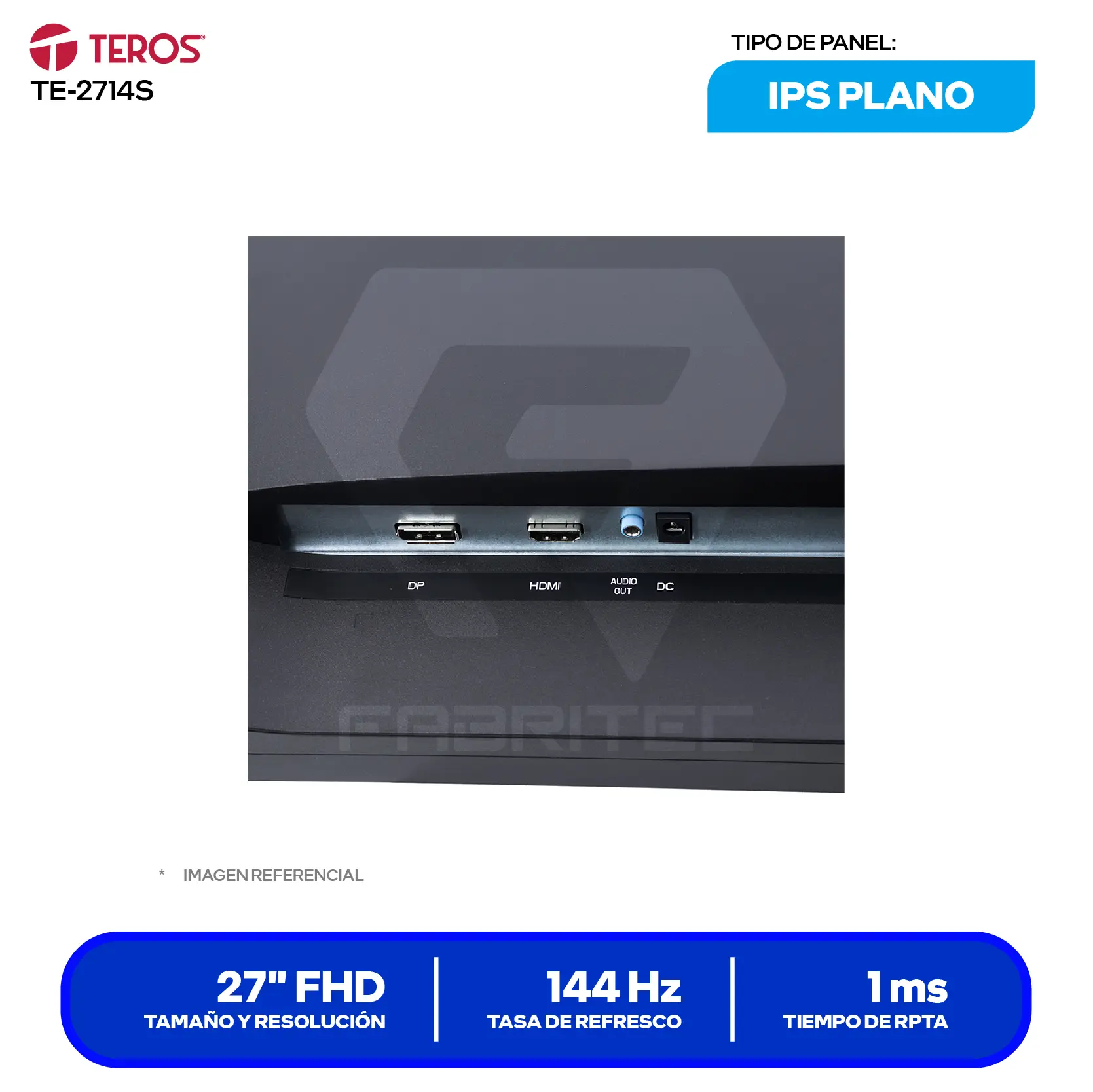 Monitor Teros 27" IPS (TE-2714S) FHD, 144Hz, 1ms, Plano, Altavoces Integrados