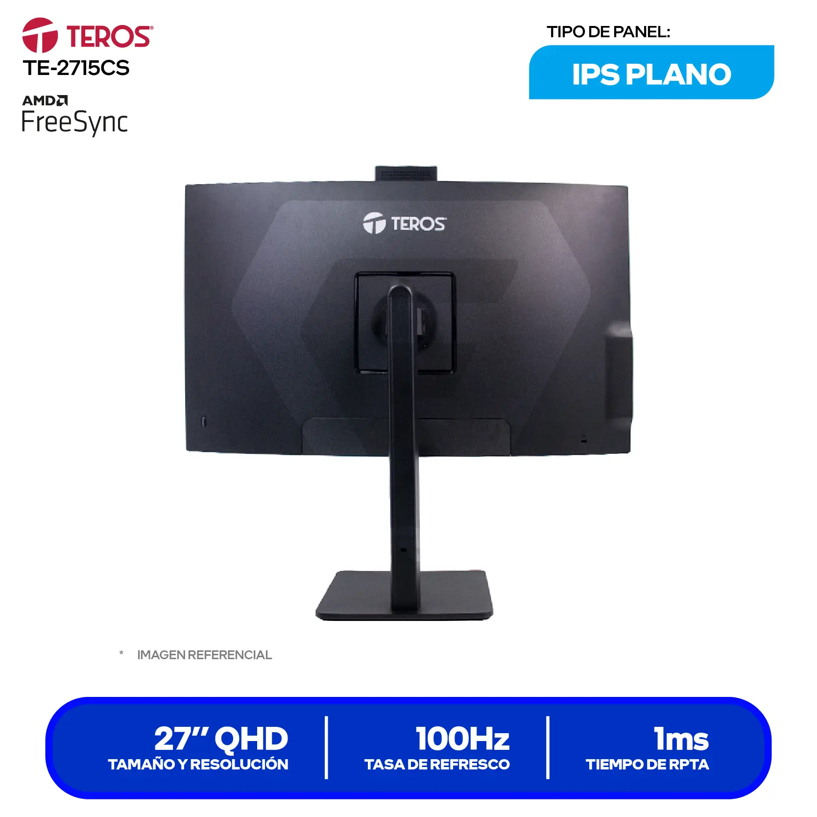Monitor Teros 27" IPS (TE-2715CS) QHD, 100Hz, 1ms, Plano, Altavoces Integrados