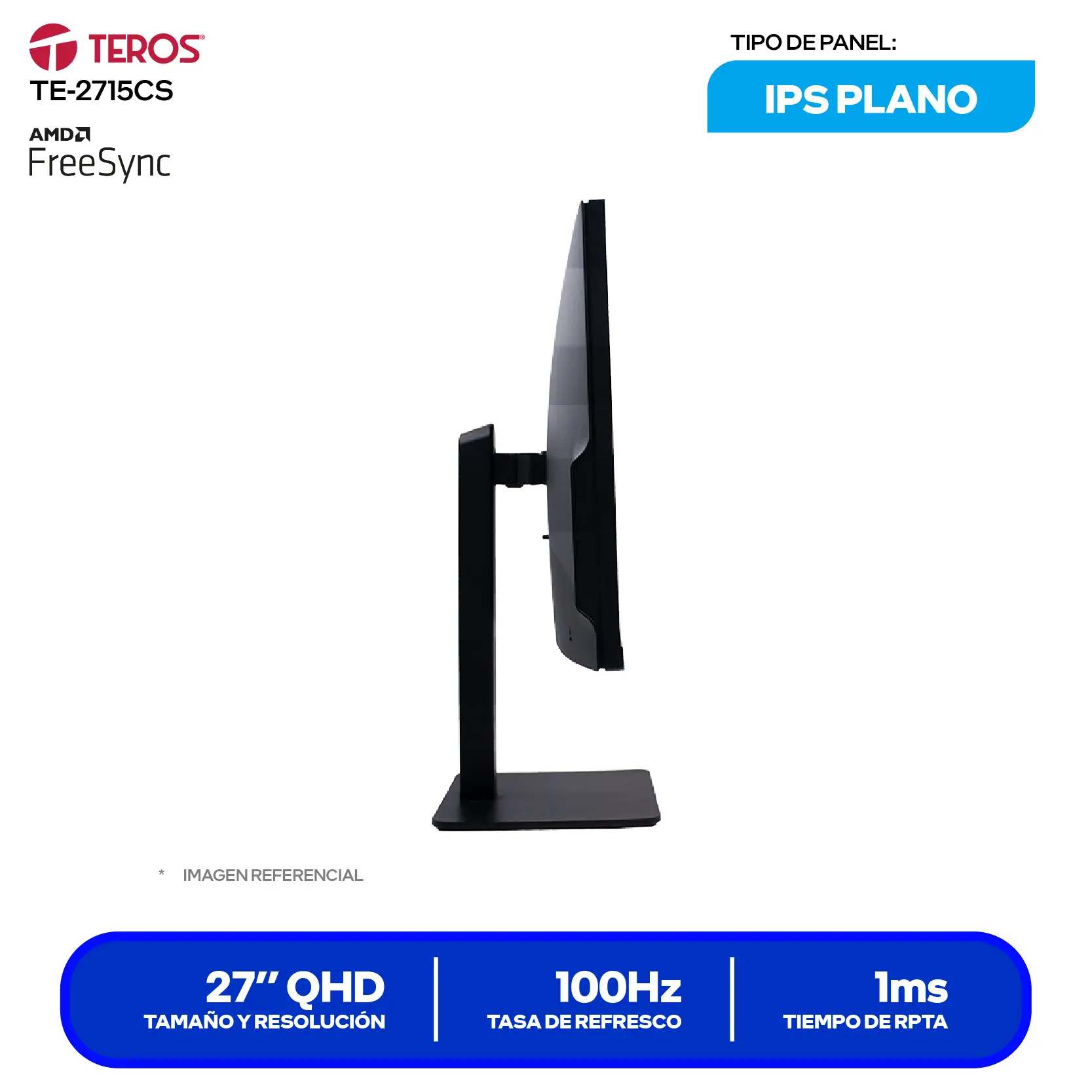 Monitor Teros 27" IPS (TE-2715CS) QHD, 100Hz, 1ms, Plano, Altavoces Integrados