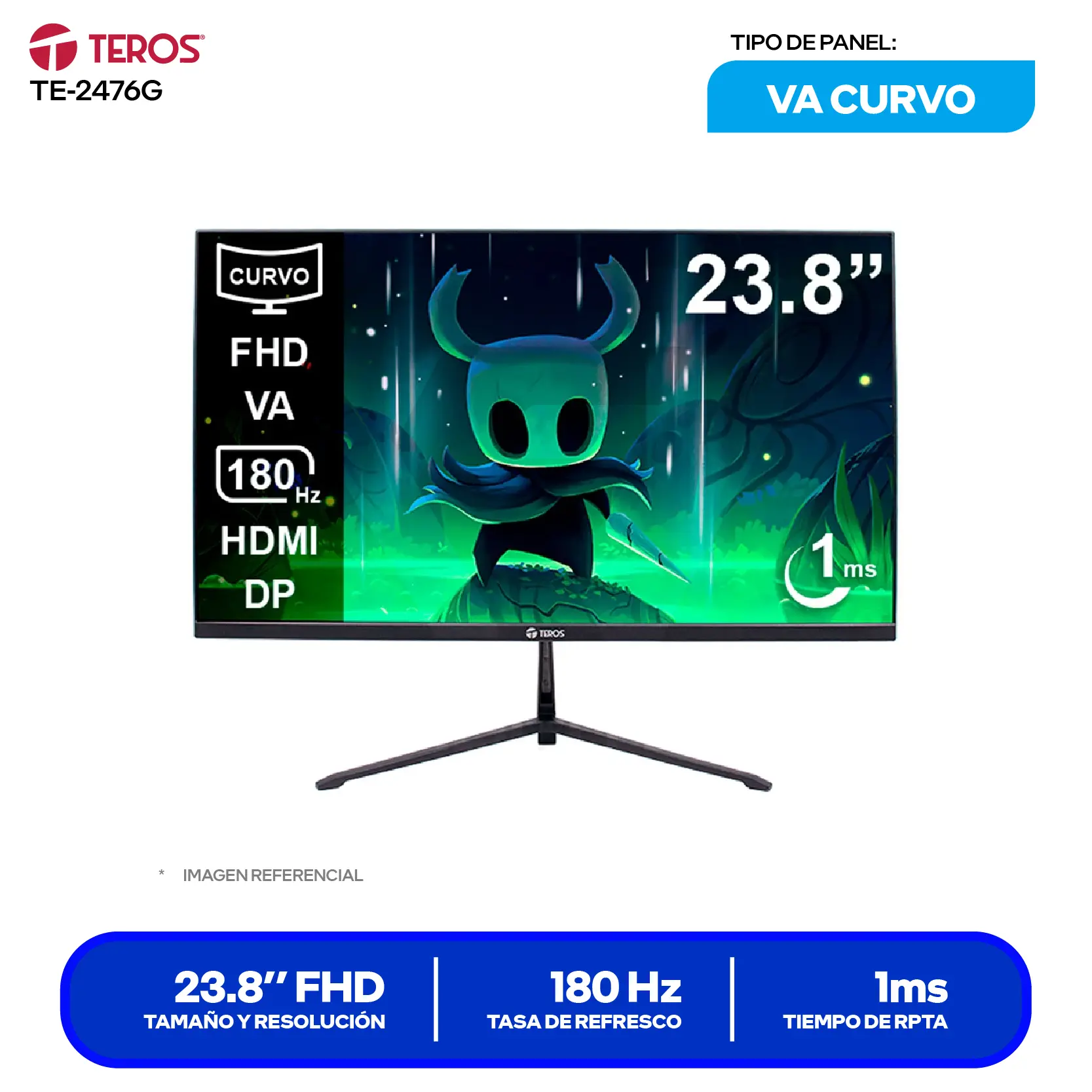 Monitor Teros Gaming 23.8" VA (TE-2476G) FHD, 180Hz, 1ms, Curvo
