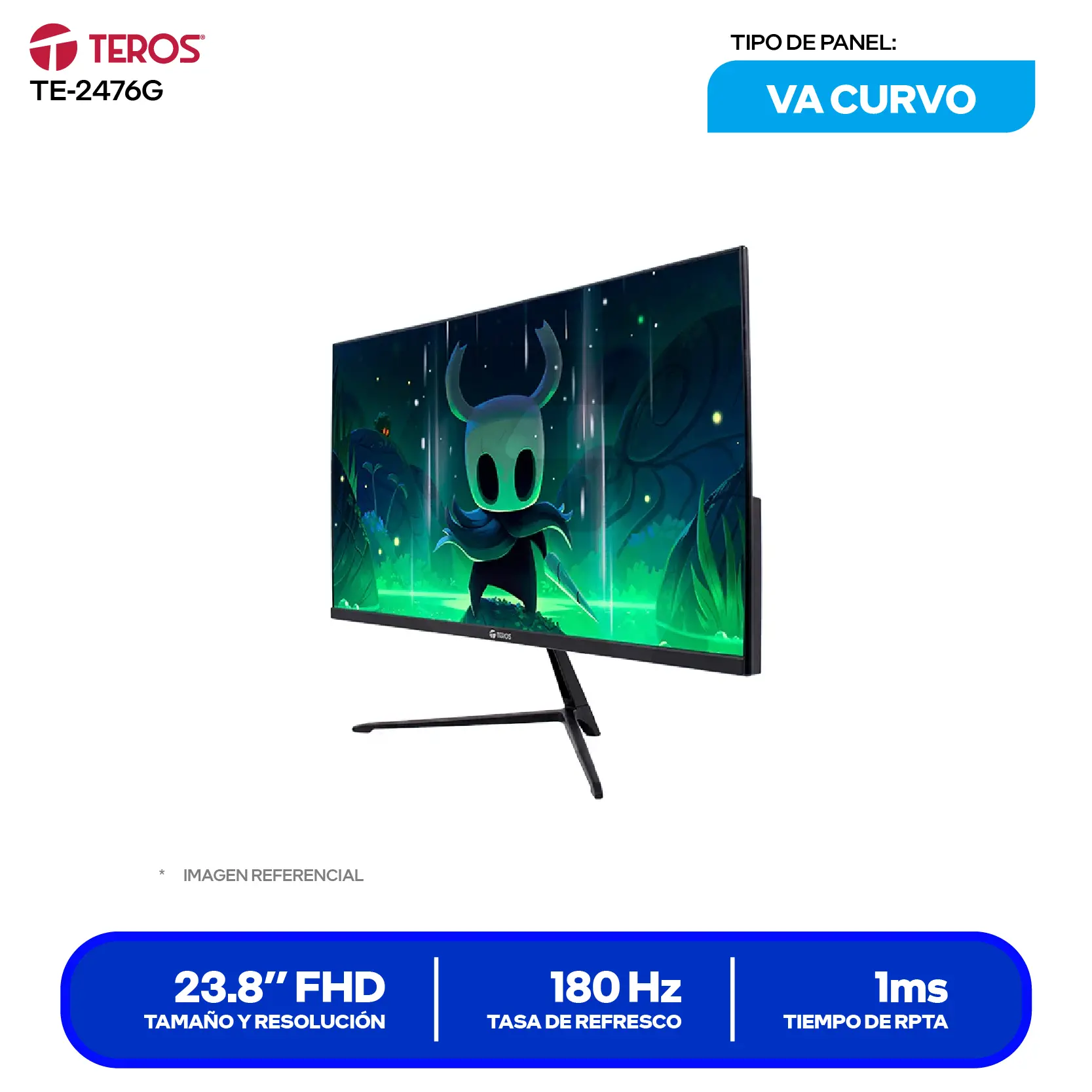 Monitor Teros Gaming 23.8" VA (TE-2476G) FHD, 180Hz, 1ms, Curvo