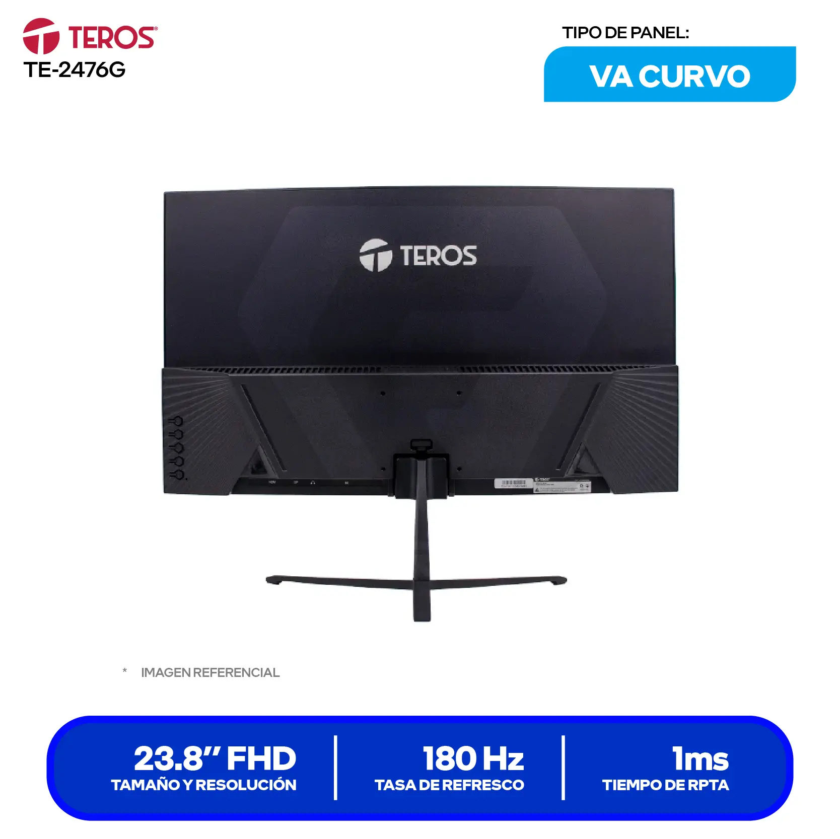 Monitor Teros Gaming 23.8" VA (TE-2476G) FHD, 180Hz, 1ms, Curvo