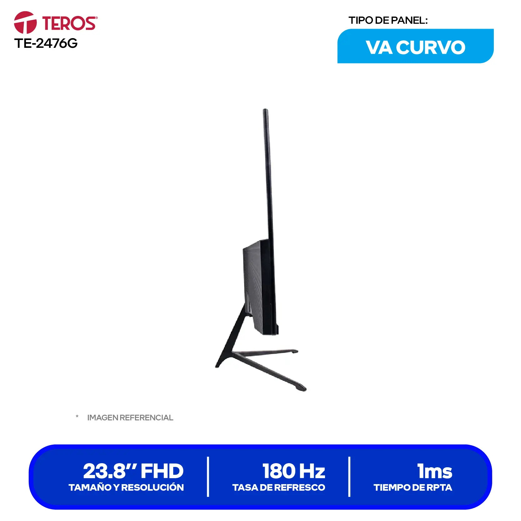 Monitor Teros Gaming 23.8" VA (TE-2476G) FHD, 180Hz, 1ms, Curvo