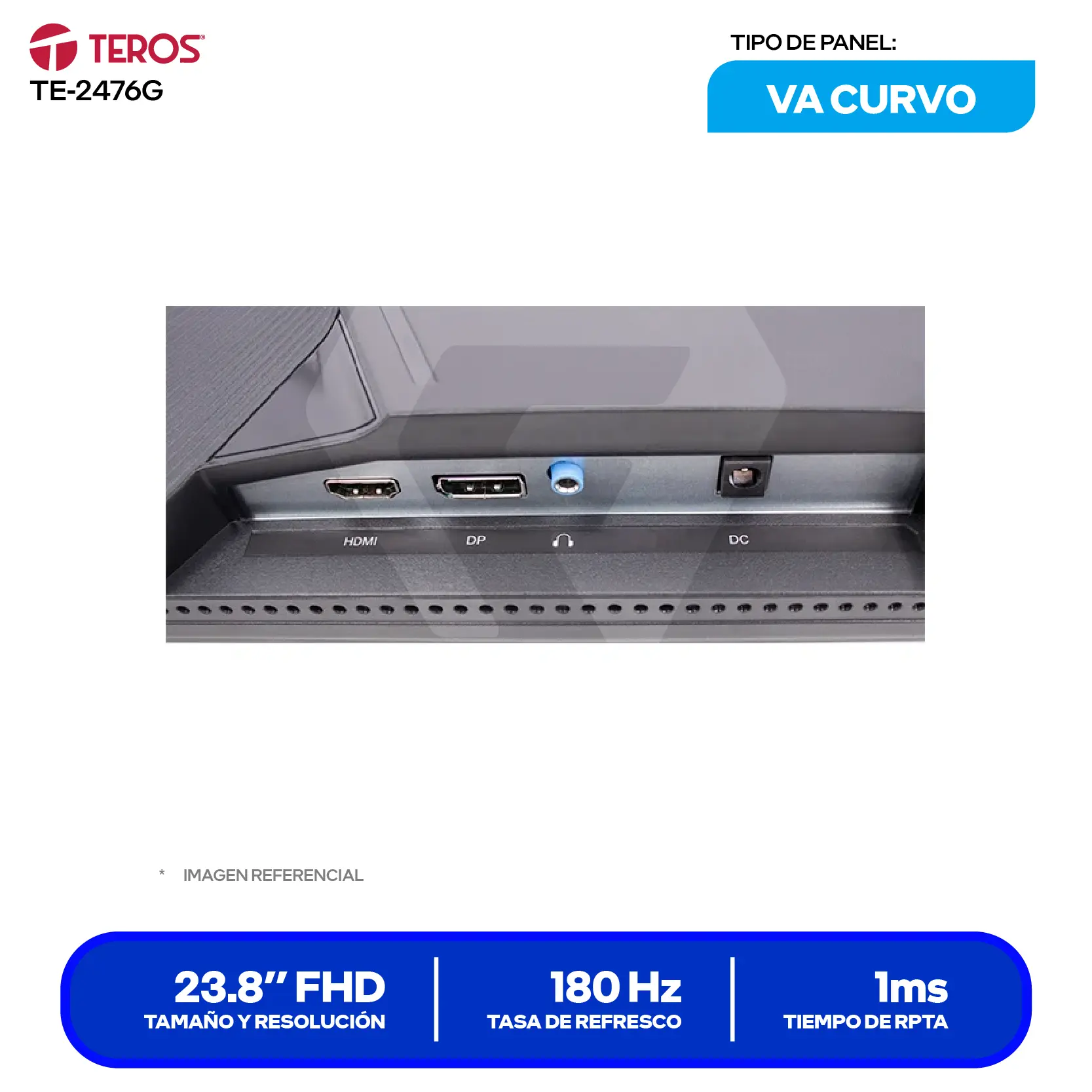 Monitor Teros Gaming 23.8" VA (TE-2476G) FHD, 180Hz, 1ms, Curvo