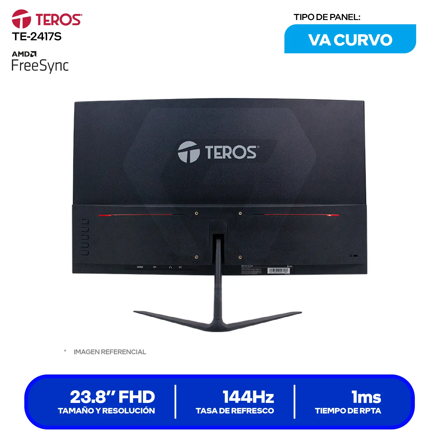 Monitor Teros Curvo 23.8" VA (TE-2403S) FHD, 144Hz, 1ms, Curvo, Altavoces Integrados
