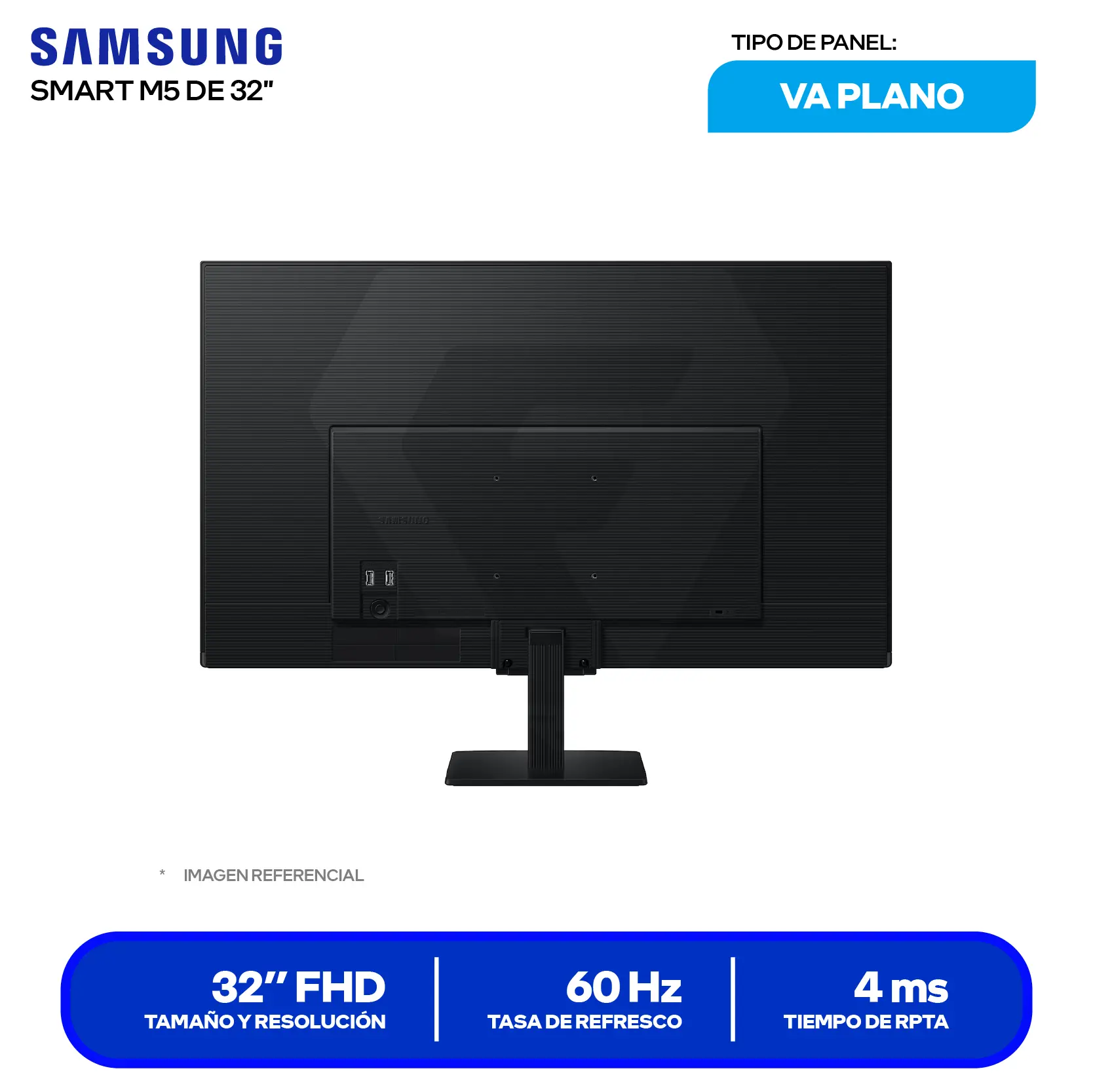Monitor Smart Samsung M5 32" (LS32FM500ELXPE) FHD, 60Hz, 4ms, Plano, Altavoces Integrados
