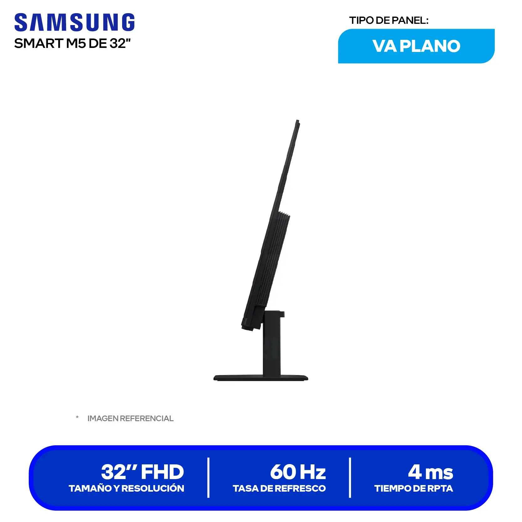 Monitor Smart Samsung M5 32" (LS32FM500ELXPE) FHD, 60Hz, 4ms, Plano, Altavoces Integrados