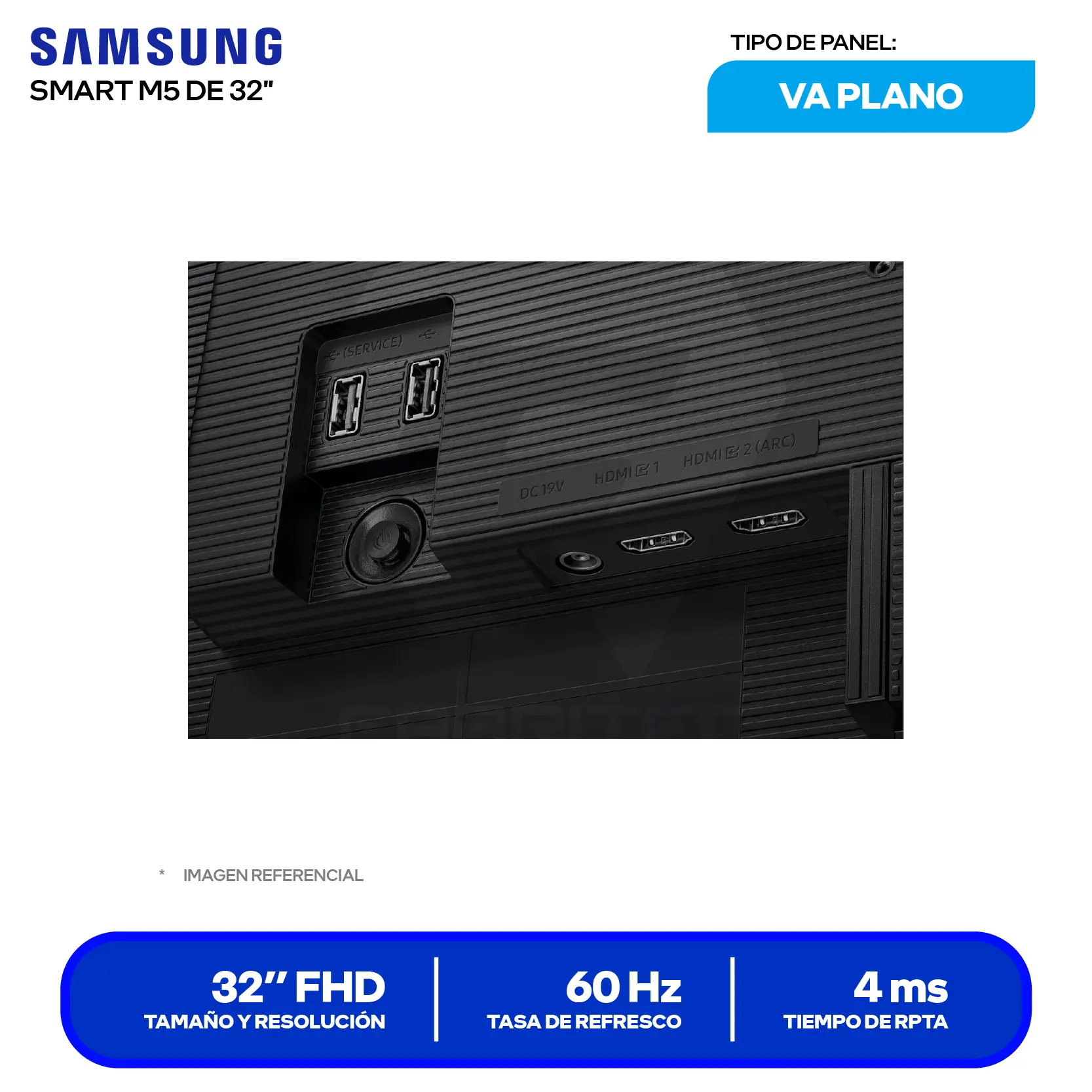 Monitor Smart Samsung M5 32" (LS32FM500ELXPE) FHD, 60Hz, 4ms, Plano, Altavoces Integrados