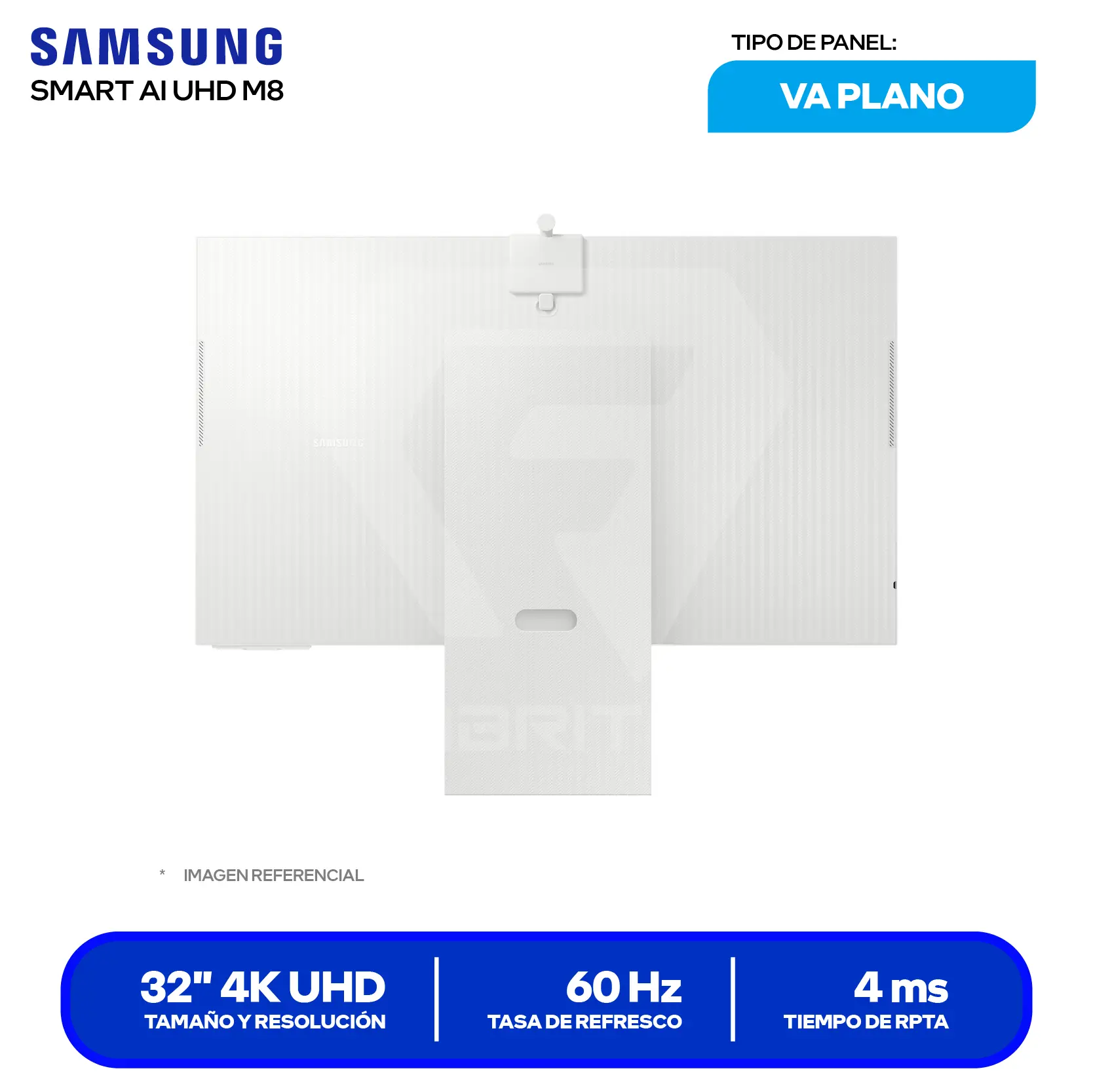 Monitor Smart Samsung M8 32" (LS32FM801ULXPE) 4K, 60Hz, 4ms, Plano, Altavoces Integrados