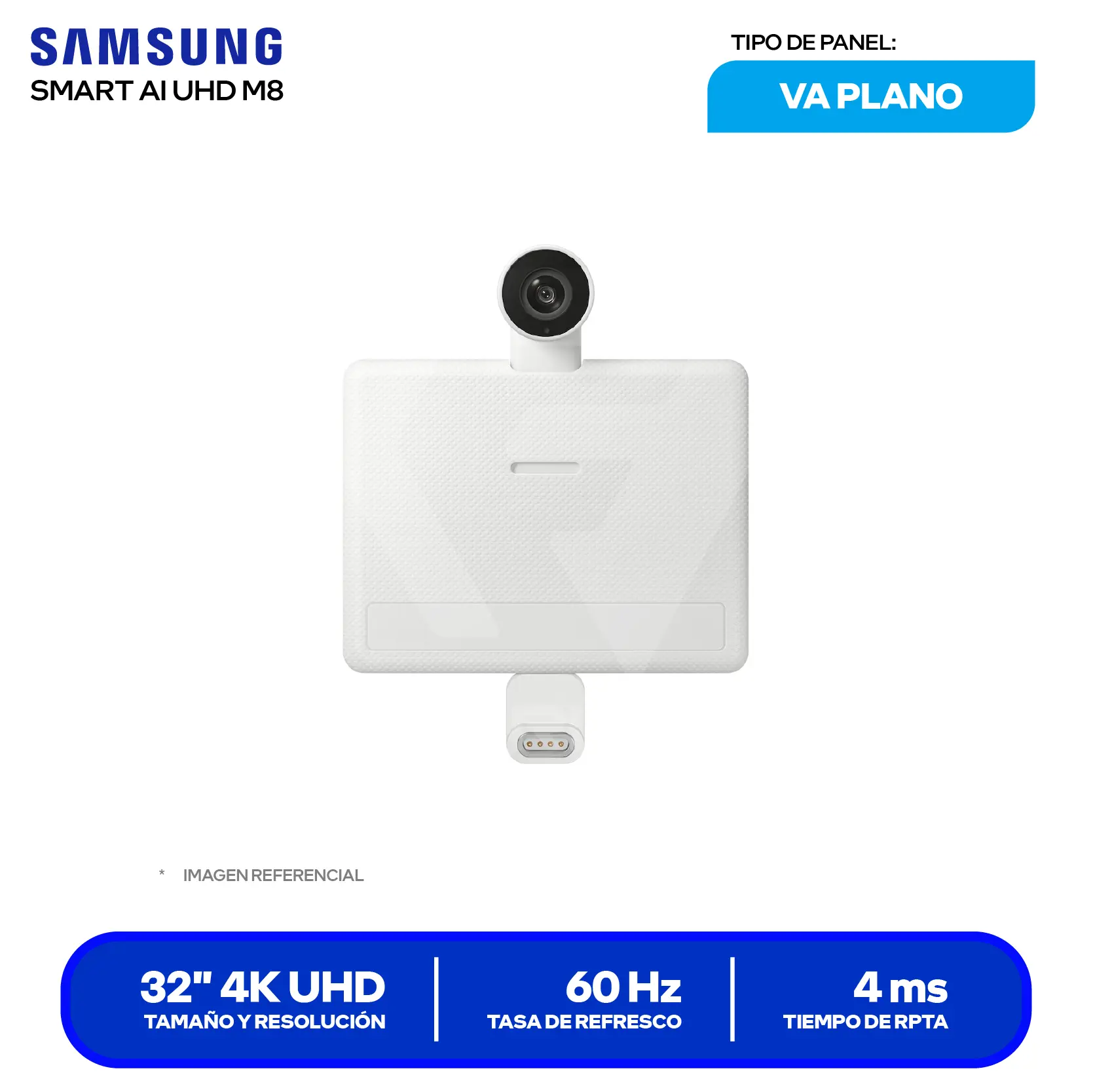 Monitor Smart Samsung M8 32" (LS32FM801ULXPE) 4K, 60Hz, 4ms, Plano, Altavoces Integrados