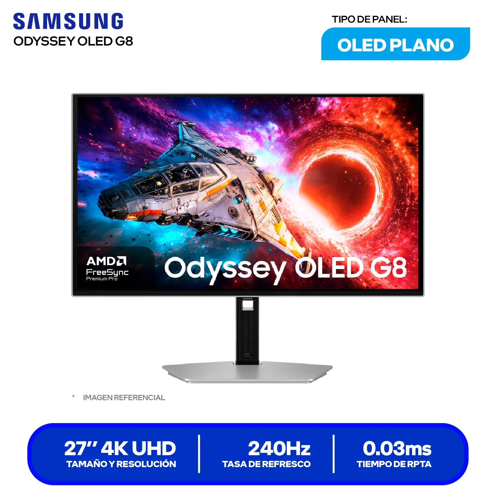 Monitor Samsung Odyssey G8 27" OLED (LS27HG800SNXZA) 4K, 240Hz, 0.03ms, Plano