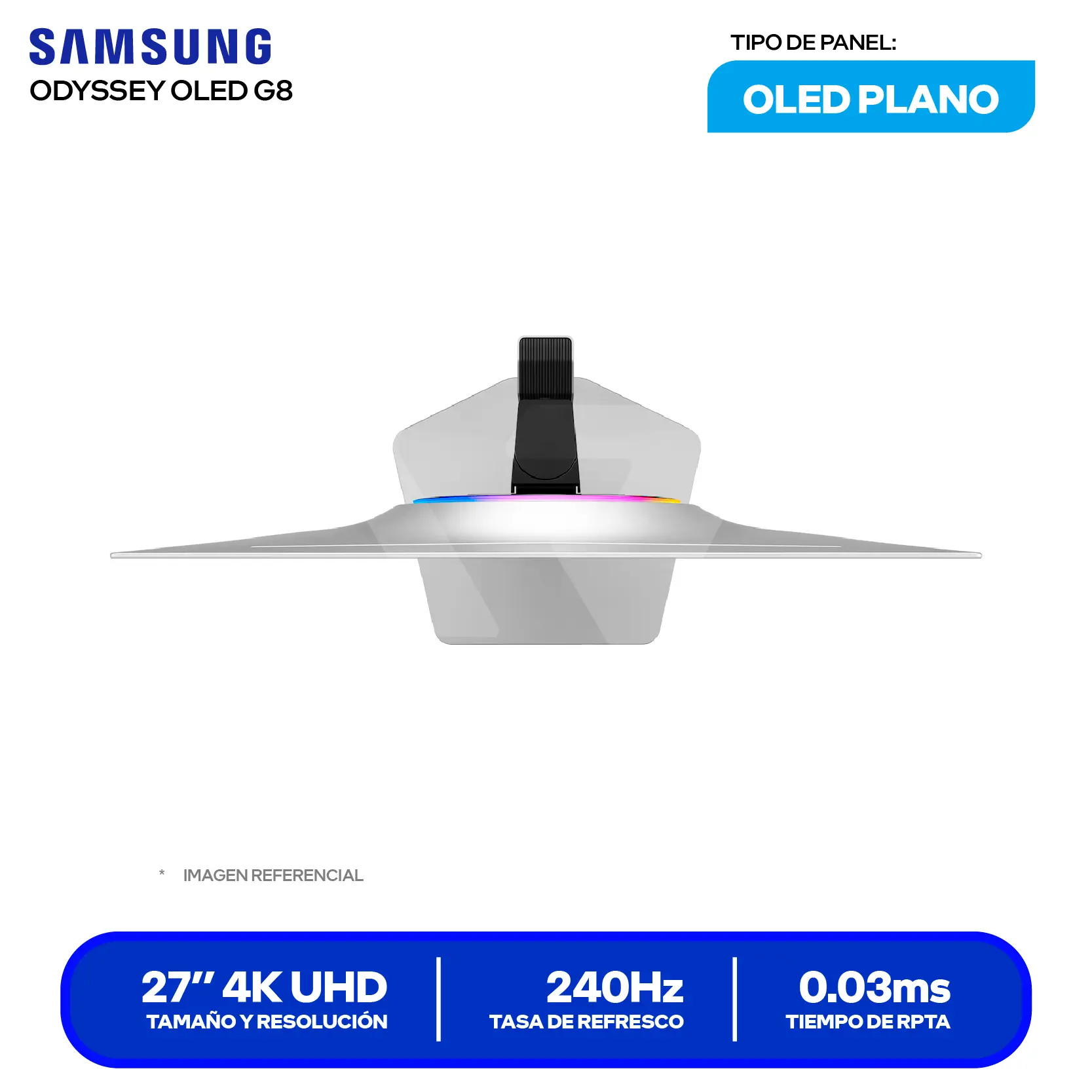 Monitor Samsung Odyssey G8 27" OLED (LS27HG800SNXZA) 4K, 240Hz, 0.03ms, Plano
