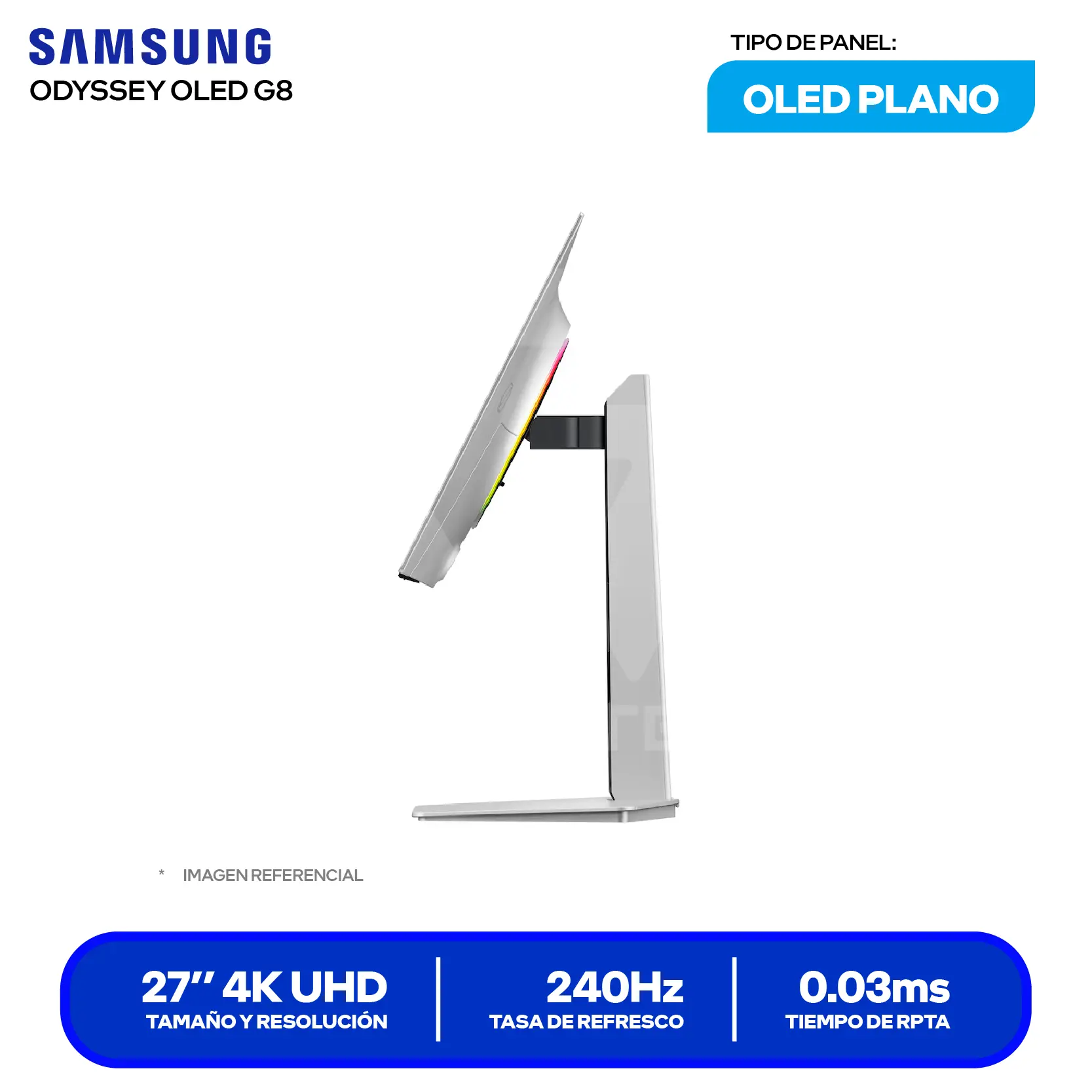 Monitor Samsung Odyssey G8 27" OLED (LS27HG800SNXZA) 4K, 240Hz, 0.03ms, Plano