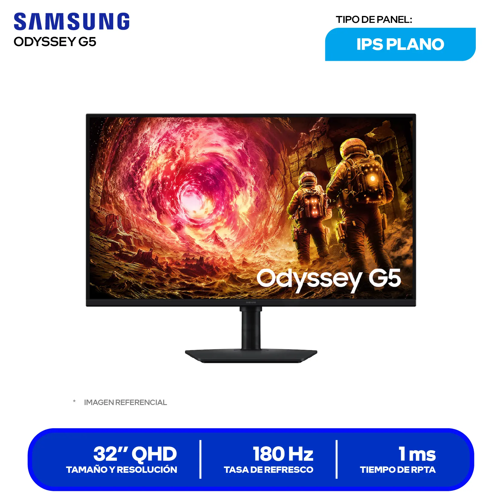 Monitor Samsung Odyssey G5 32" IPS (LS32FG500ELXPE) QHD, 180Hz, 1ms, Plano