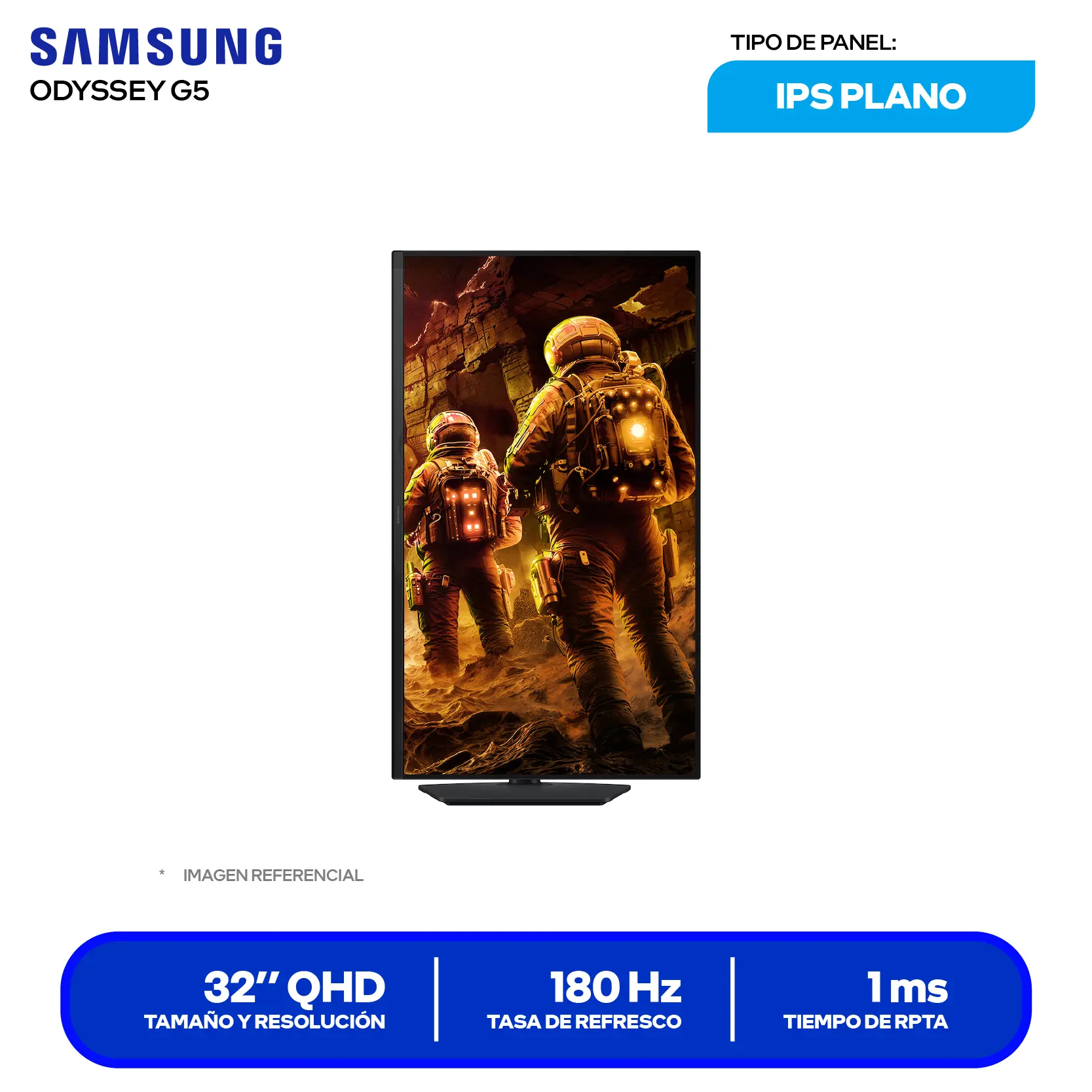 Monitor Samsung Odyssey G5 32" IPS (LS32FG500ELXPE) QHD, 180Hz, 1ms, Plano