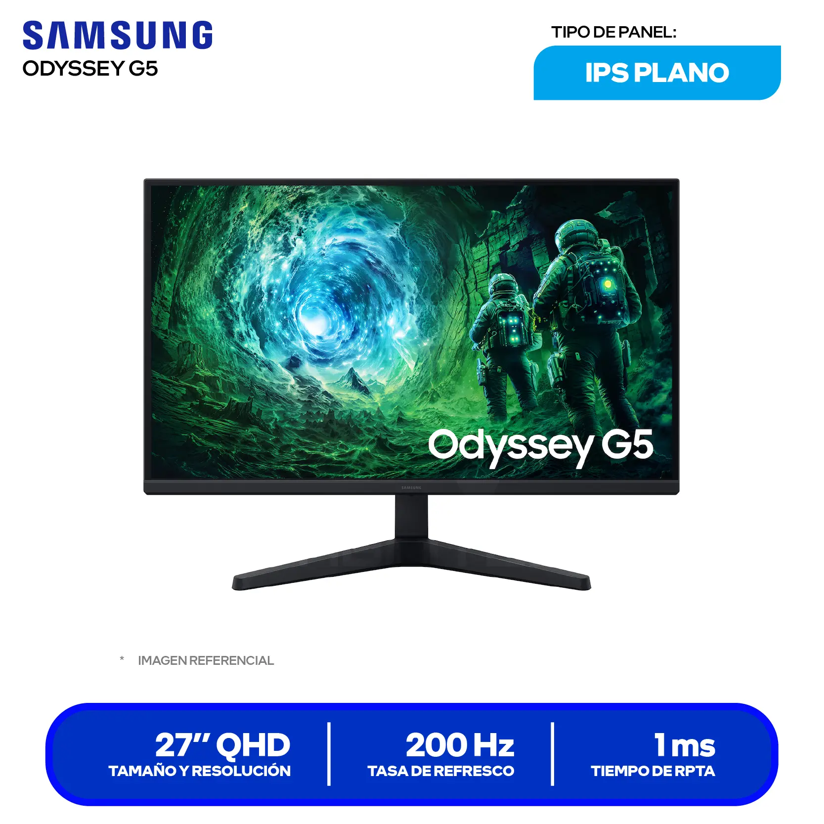 MONITOR SAMSUNG ODYSSEY G5 27" (LS27FG530ELXPE) | QHD 2560 X 1440 IPS | 200HZ | 1 MS | FREESYNC | PIVOT